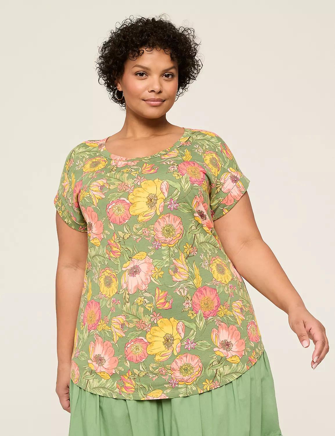 Roll-Sleeve Scoop-Neck Tee Product Image