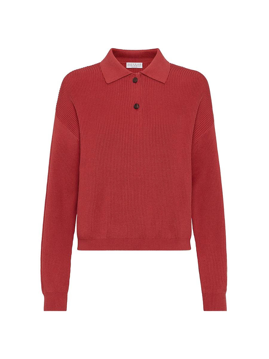 Womens Cotton English Rib Knit Polo Shirt Product Image