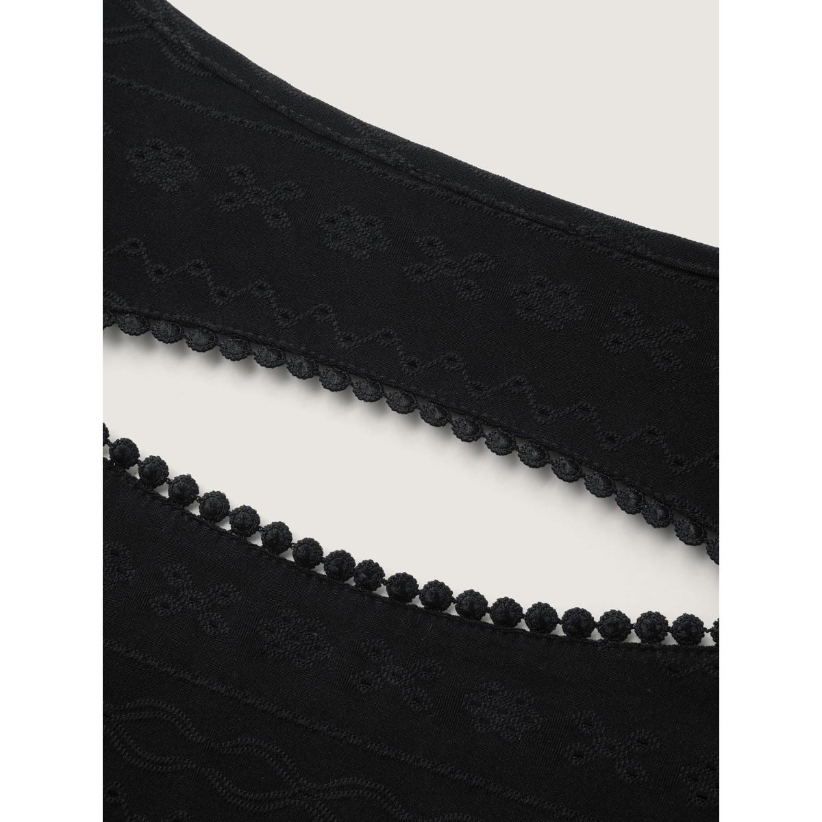 Plus Size Jacquard Eyelet Trim Backless Tank Top Women Black Woven ribbon&lace trim U-neck Everyday-Casual Tank Tops Camis BloomChic 12/L Product Image