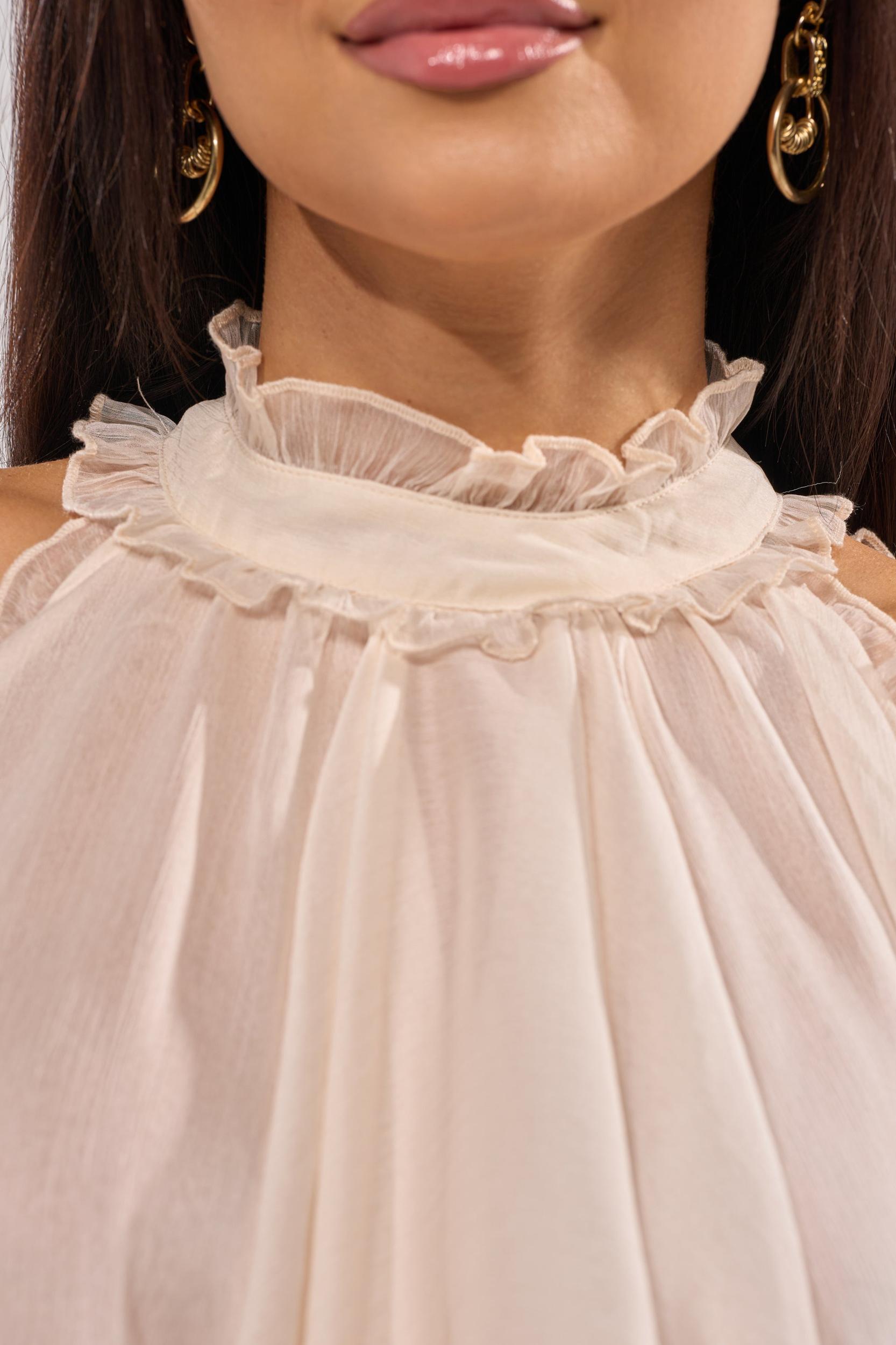 TALK TO ME HIGH LOW MESH BLOUSE Product Image