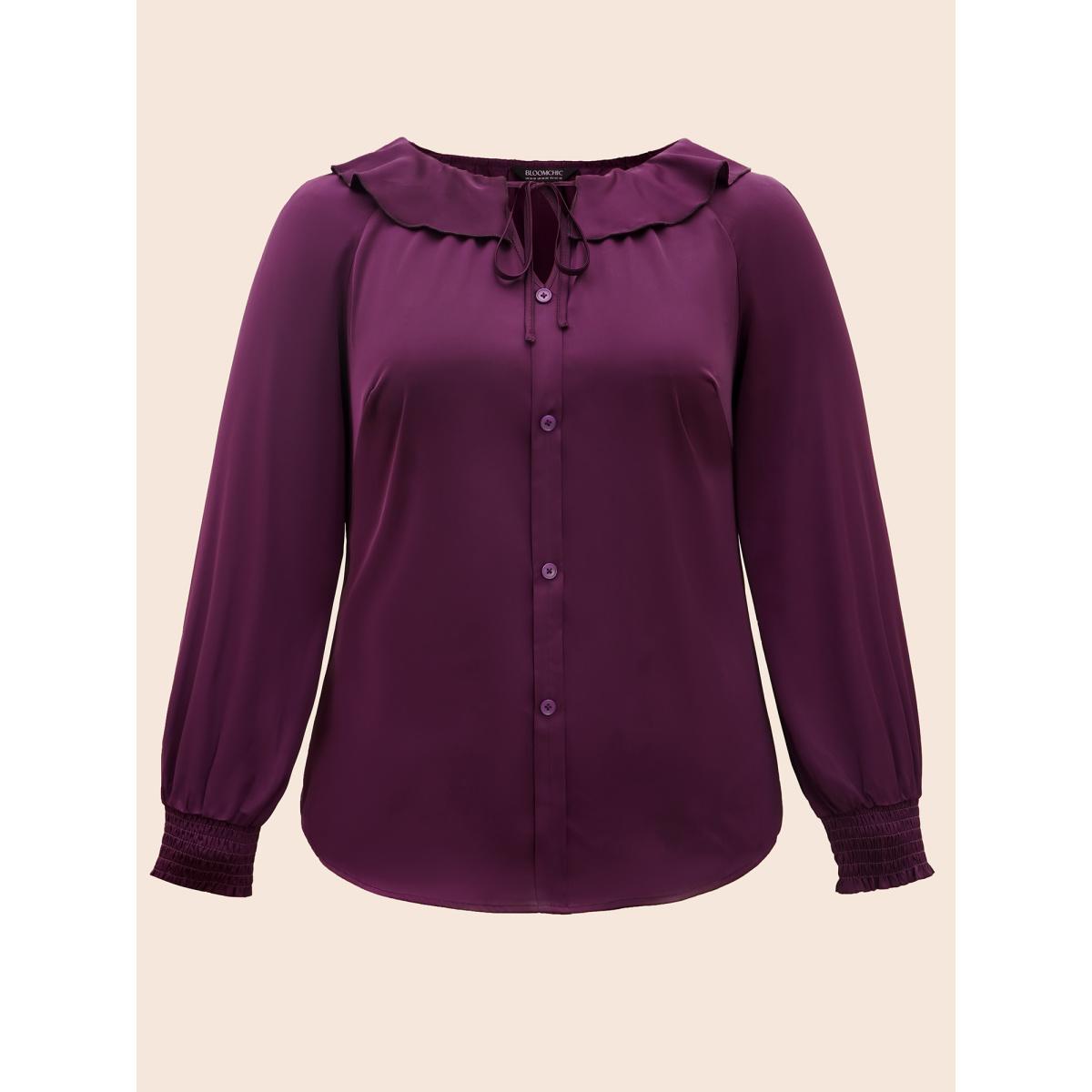 Plus Size Deeppurplered Regal Lotus Neckline Cuff Sleeves Blouse Women Elegant Long Sleeve Notched collar Everyday Blouses BloomChic 10/M Product Image