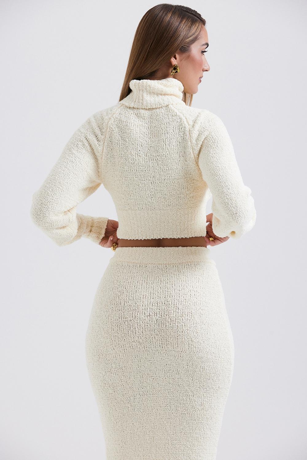 Nyala  cream soft boucle knit cropped sweater - sale Product Image