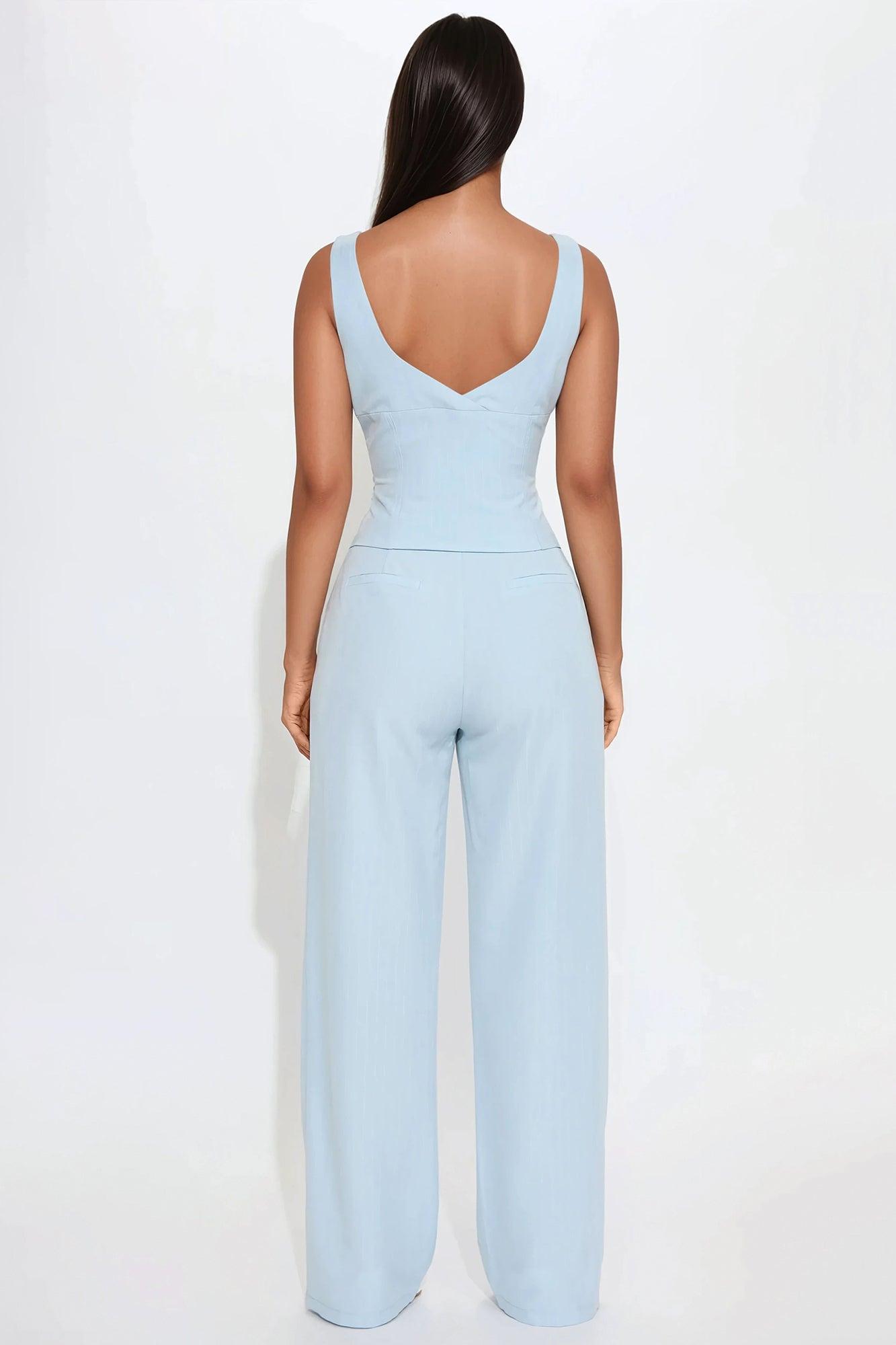Evangeline Pinstripe Pant Set - Light Blue Product Image