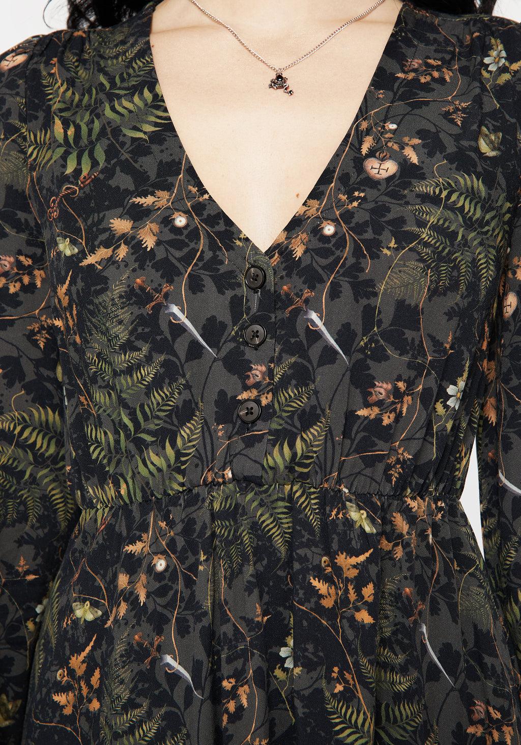 Wither Fern Print Balloon Sleeve Mini Dress Product Image