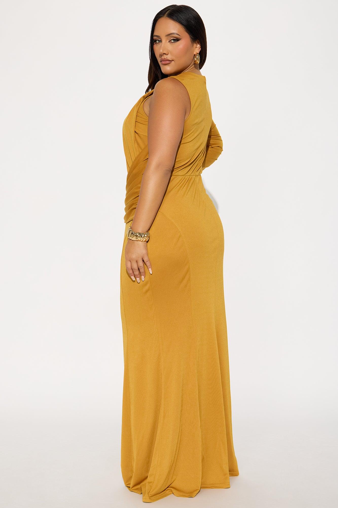 Can't Be Tamed Asymmetrical Maxi Dress - Mustard Female Product Image
