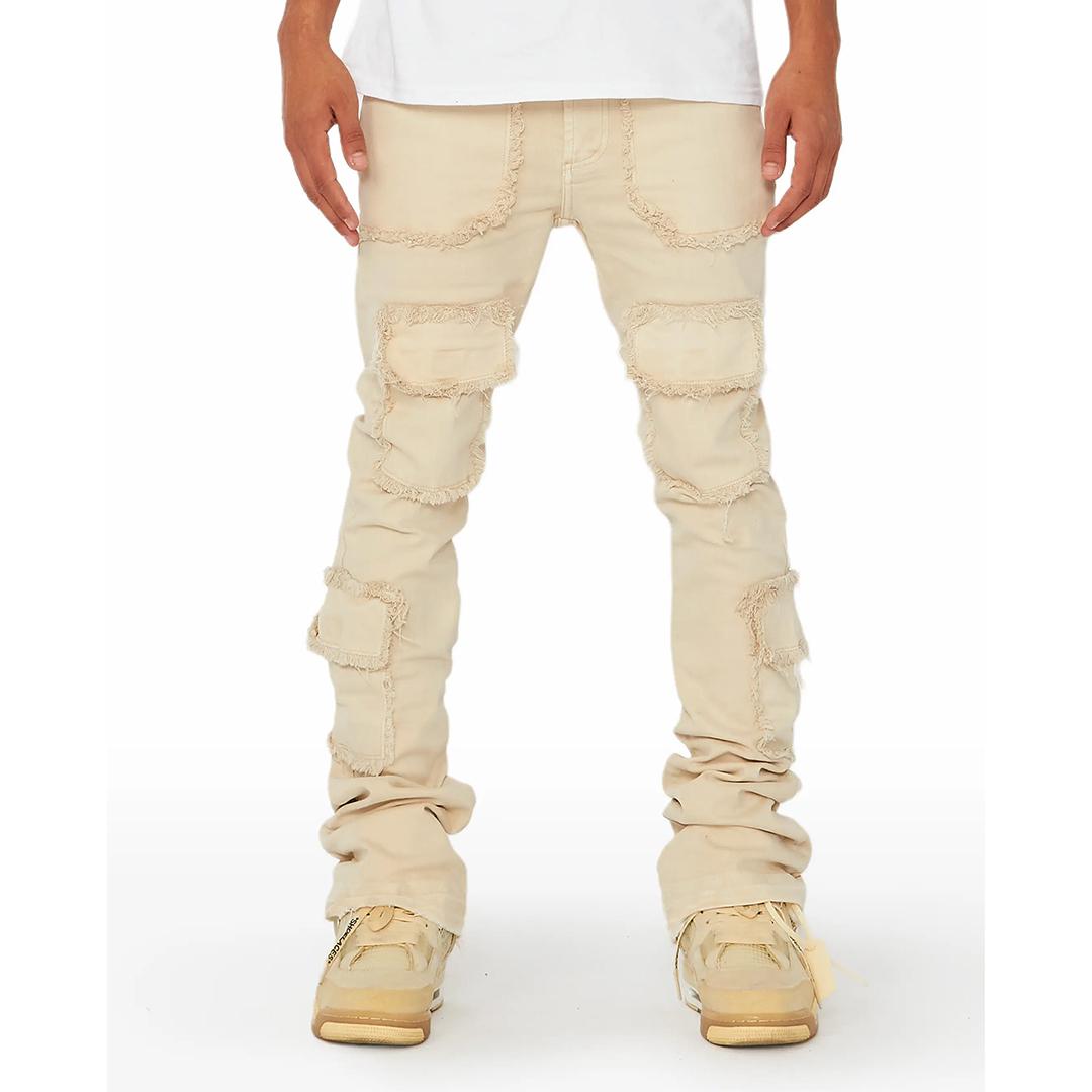 Sopula Hiphop Fashion Elastic Patch Denim Layered Bootcut Men's Trousers Product Image