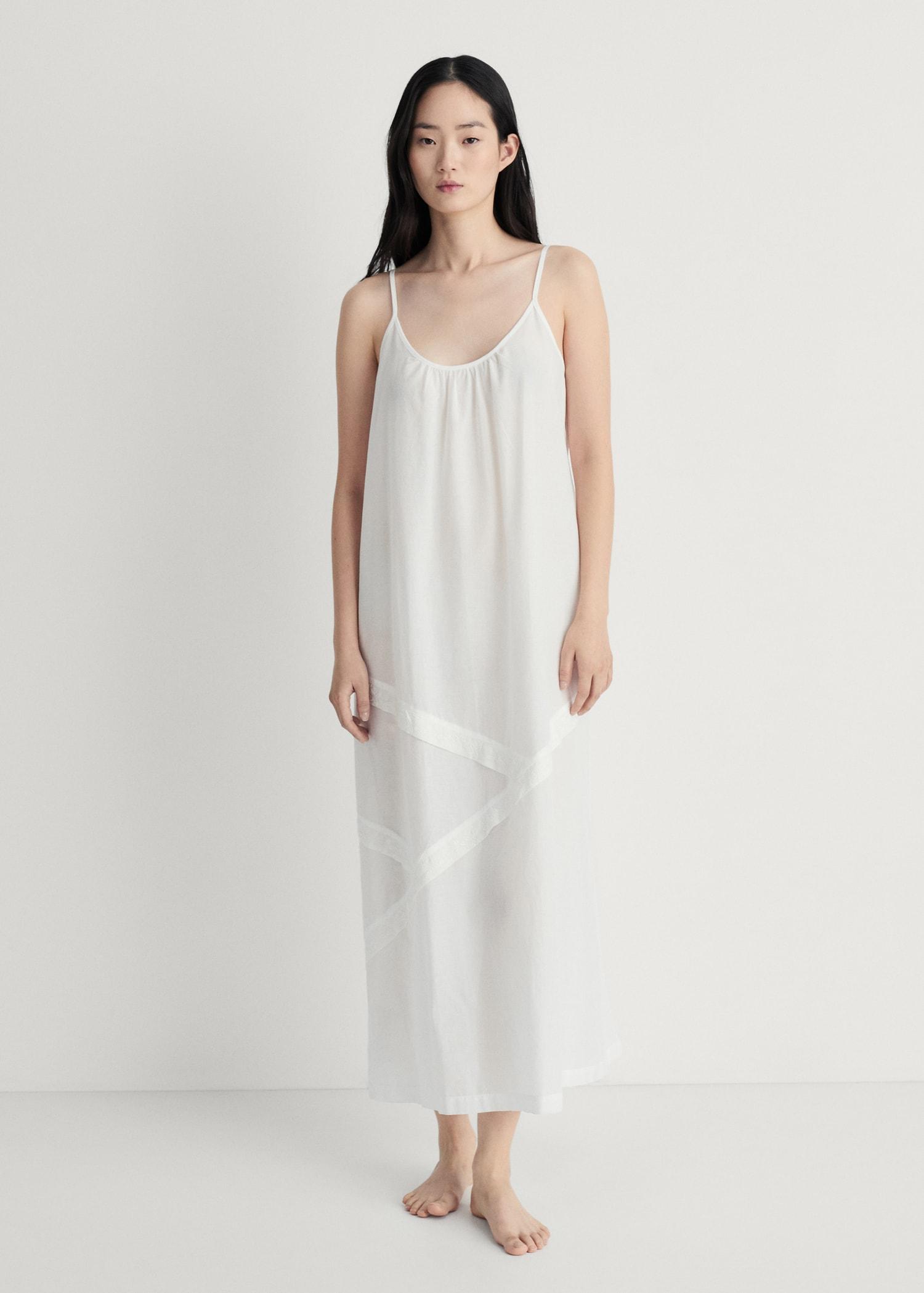 Cotton spaghetti-strap nightgown - Women | MANGO USA Product Image