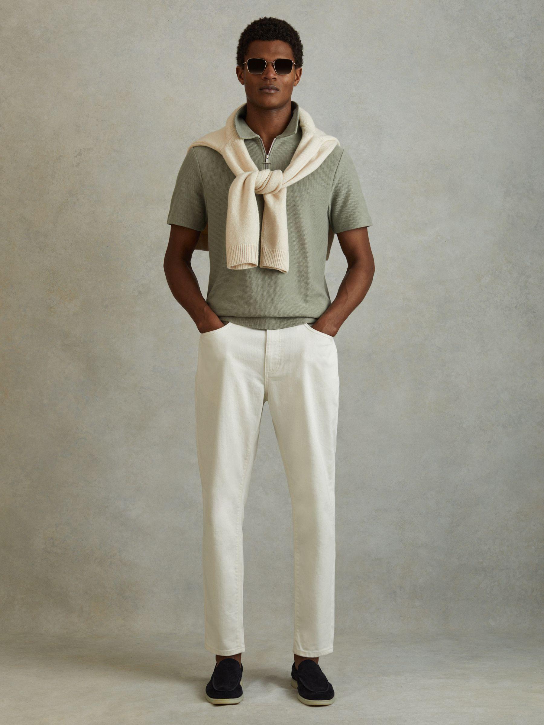 Textured Cotton Half-Zip Polo Shirt in Pistachio Product Image