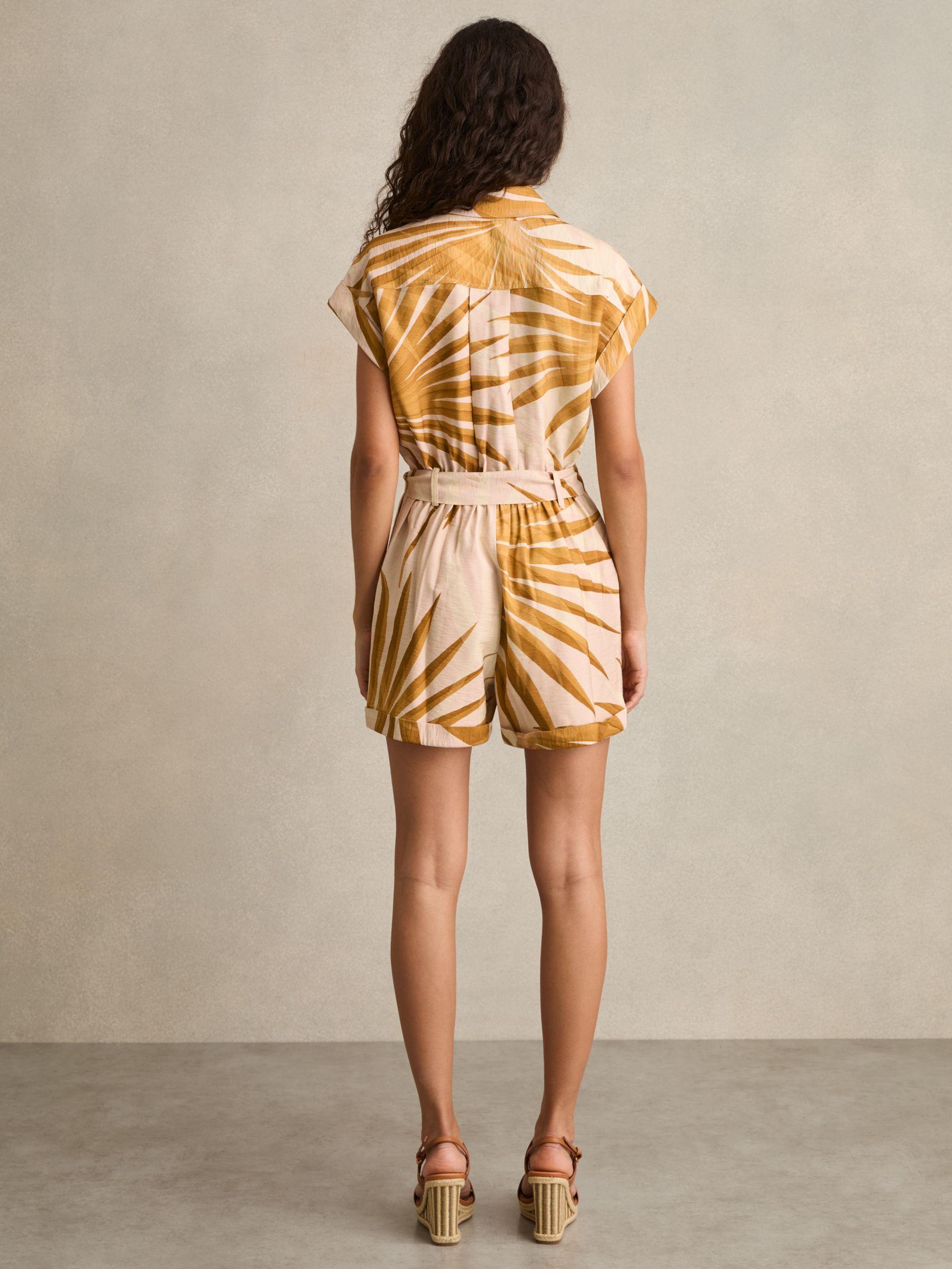 Palm Print Belted Playsuit in Neutral Product Image