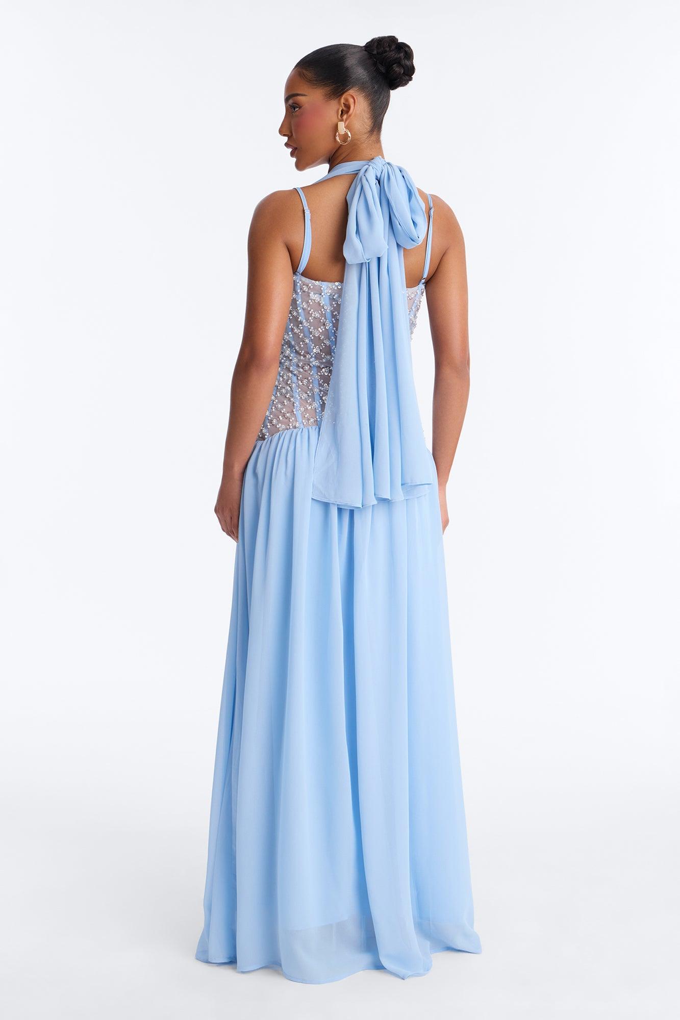 Radiant Aura Embellished Corset Maxi Dress - Light Blue Female Product Image