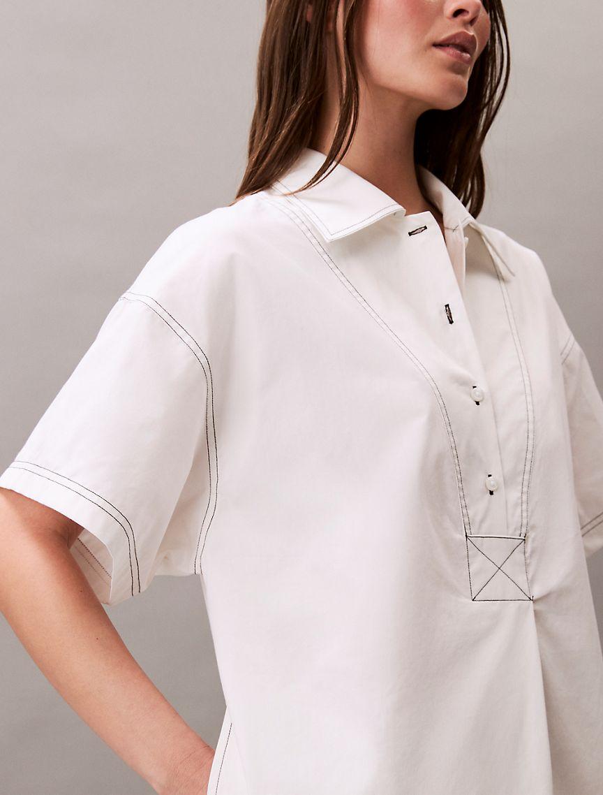 Calvin Klein Womens Cotton Twill Mini Shirt Dress - White Product Image