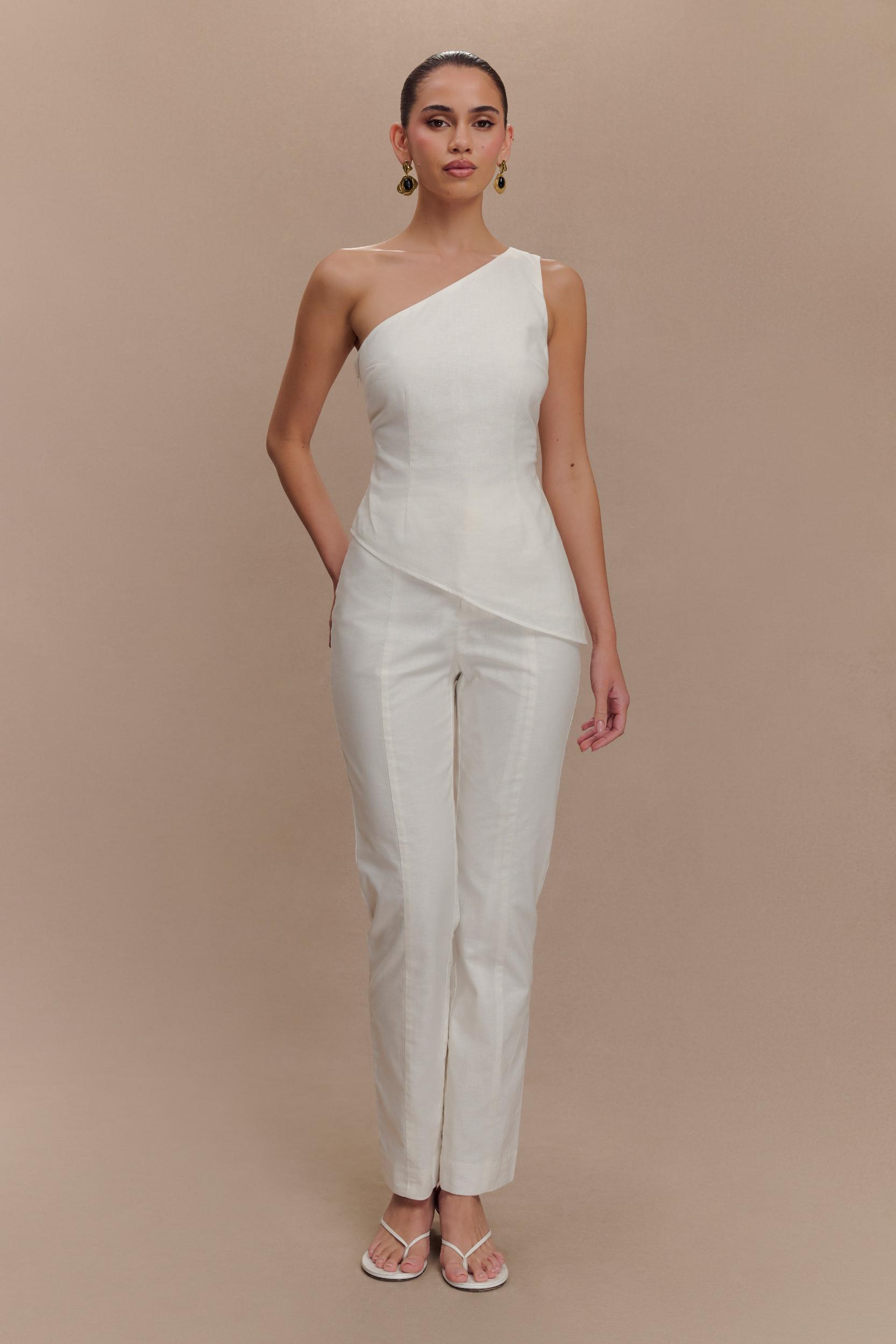 Dora Linen Straight Leg Pant - Ivory Product Image