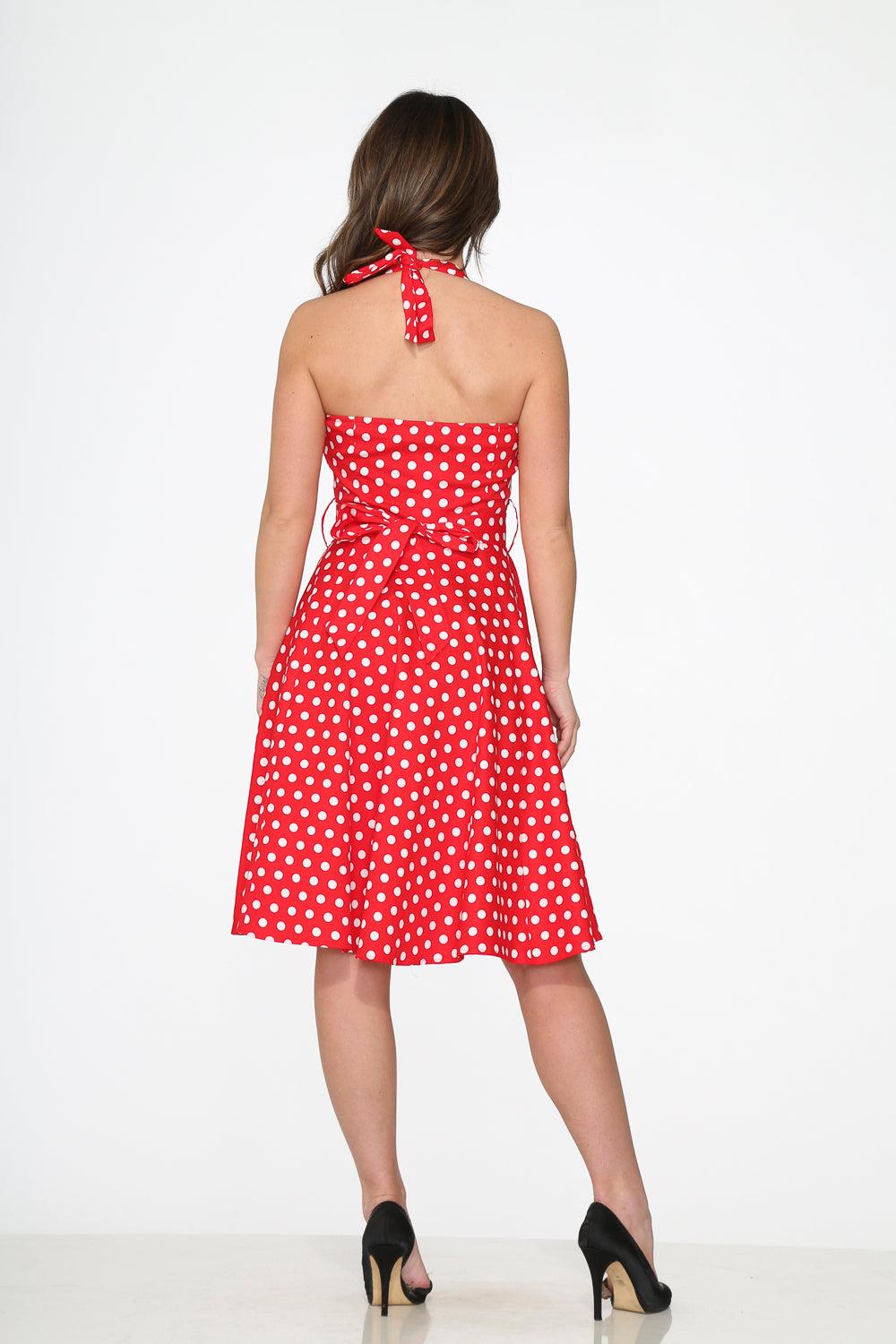 Red & White Polka Dot Halter Dress Product Image