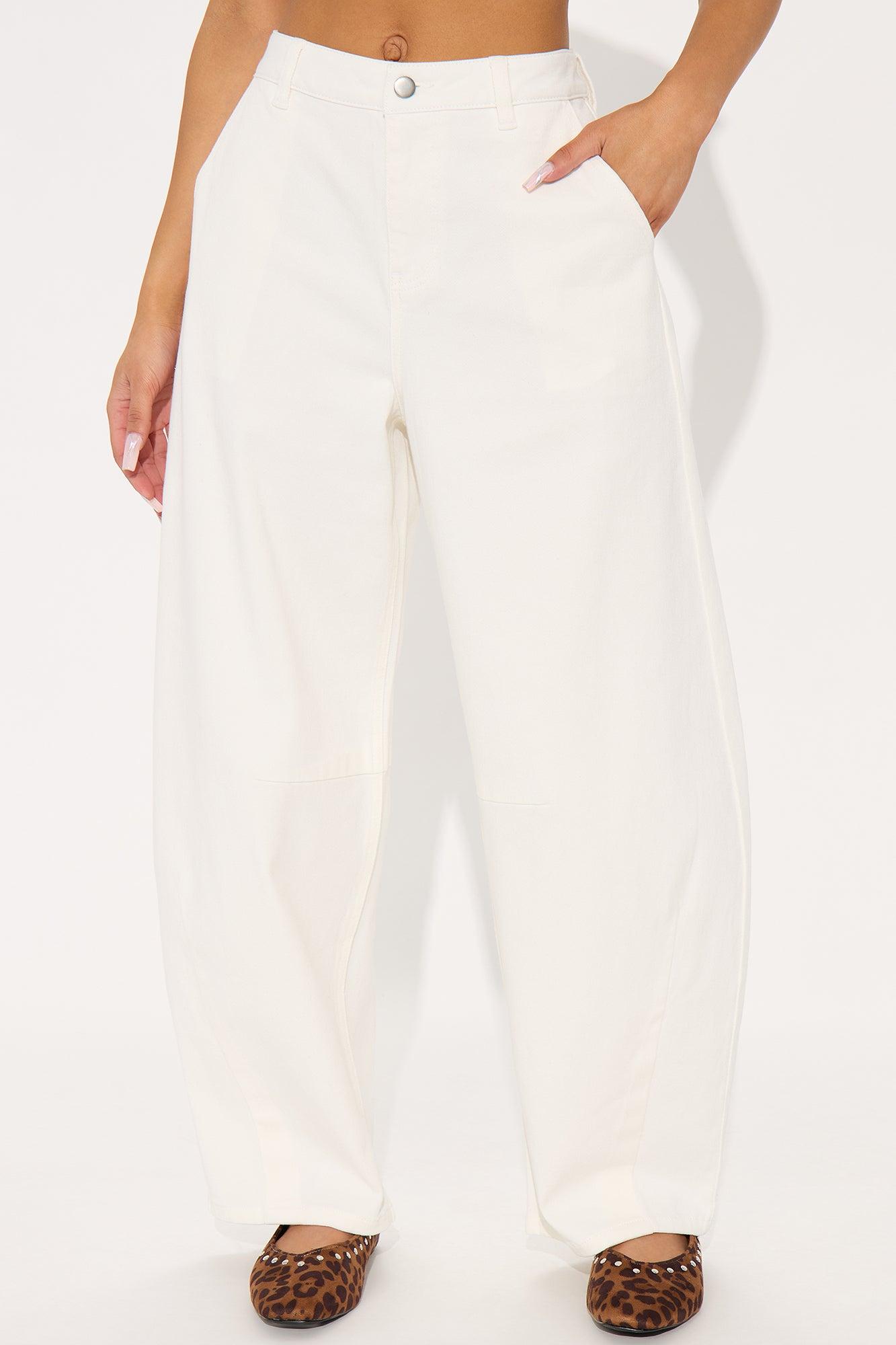 Myka Wide Leg Twill Barrel Pant - White Product Image