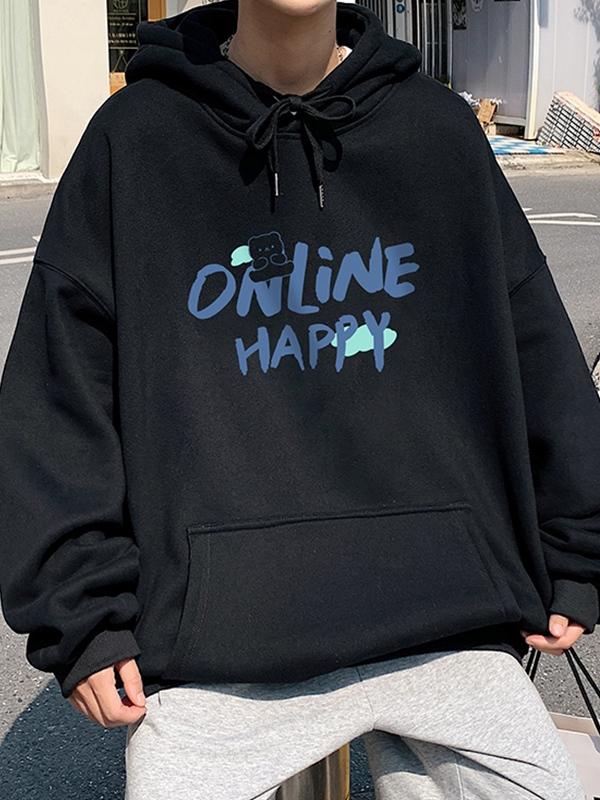 Men's Letter Print Kangaroo Pocket Oversized Hoodie Product Image