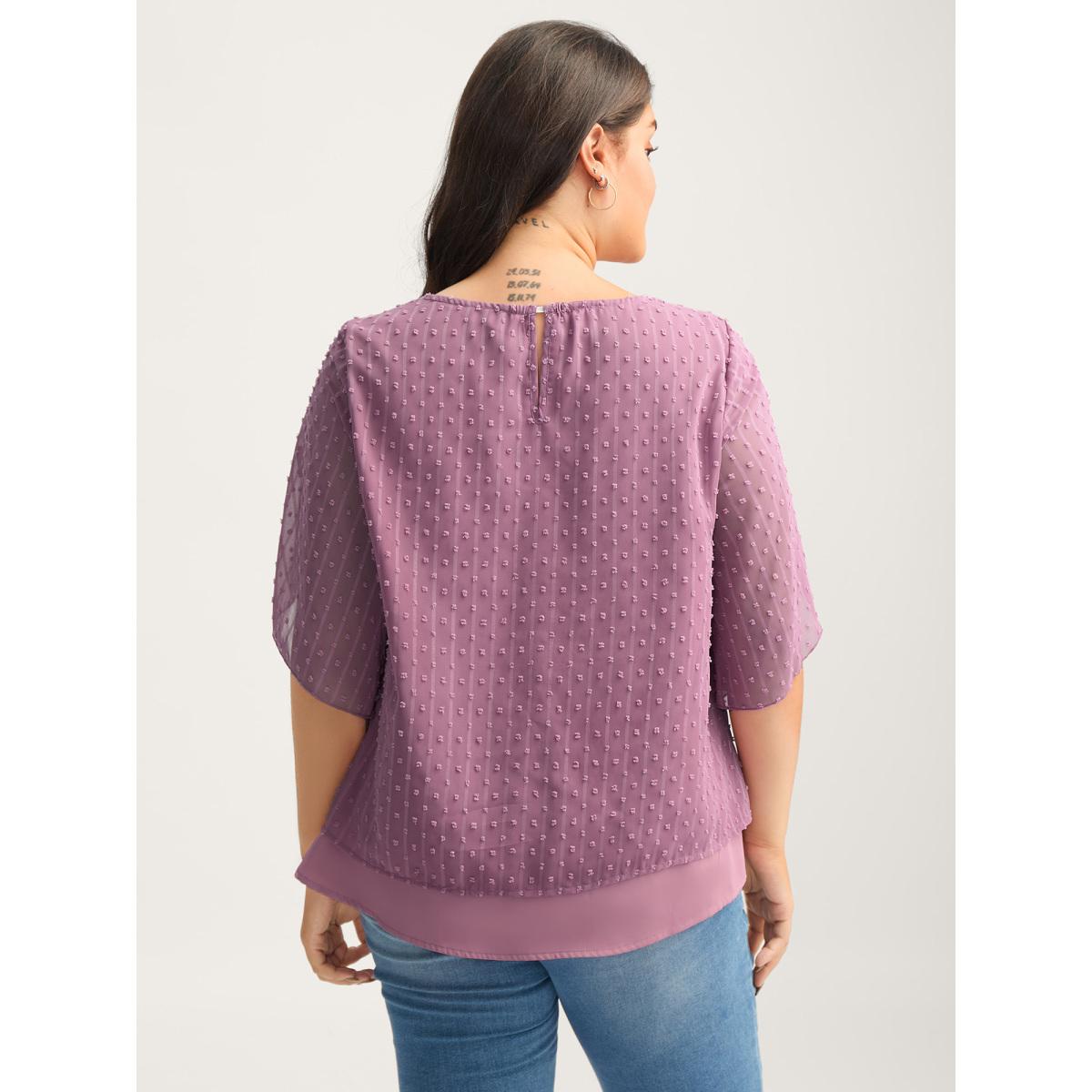 Plus Size Lilac Layered Design Petal Sleeve Textured Blouse Women Elbow-length sleeve Round Neck Everyday-Elegant Blouses BloomChic 26/4X Product Image