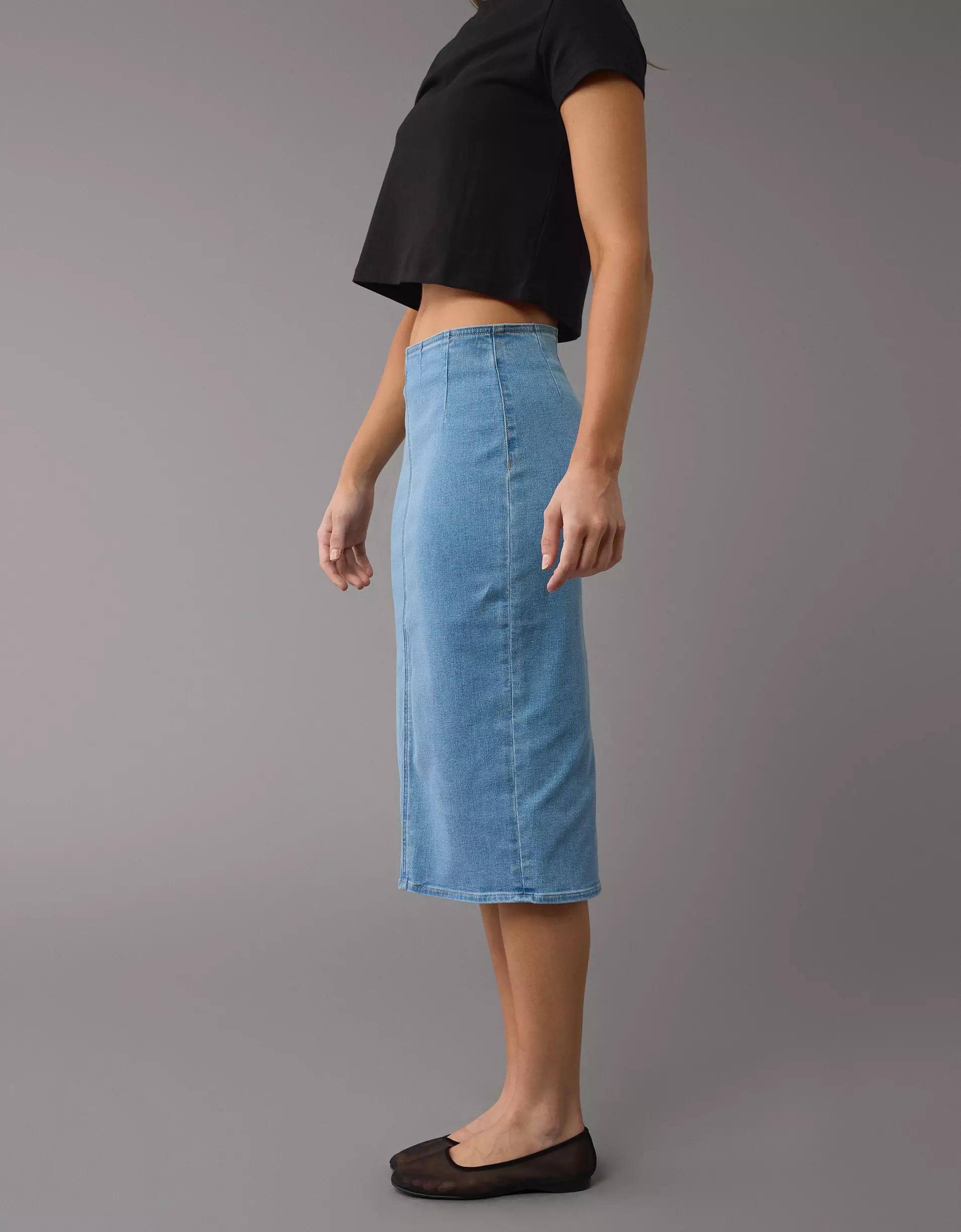 AE Next Level Highest Waist Denim Midi Skirt Product Image