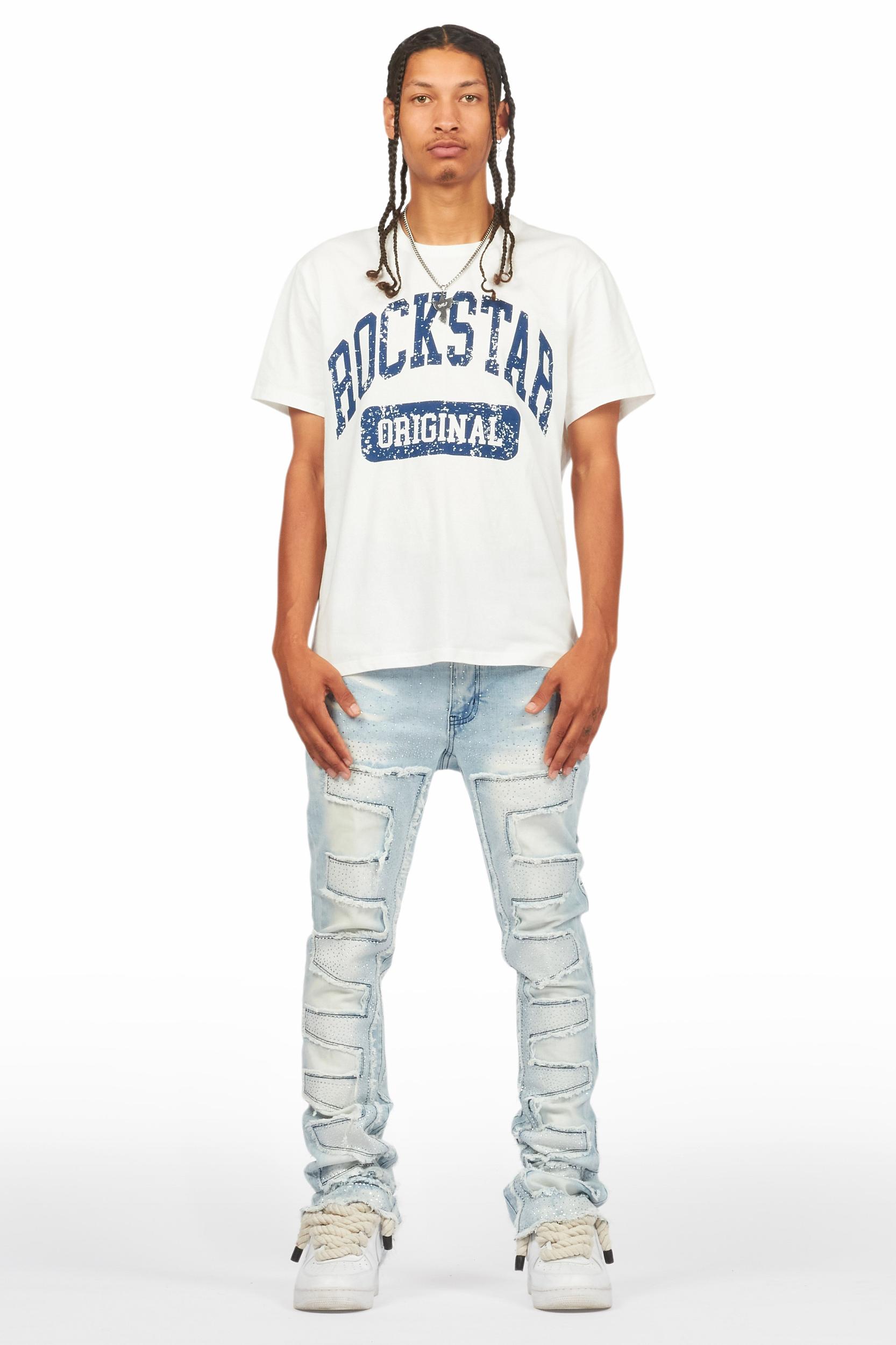 Shake Light Blue Rhinestone Stacked Flare Jean Male Product Image