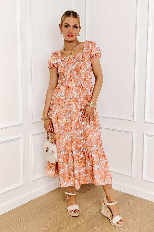 Vineyard Bound Smocked Midi in Orange Product Image