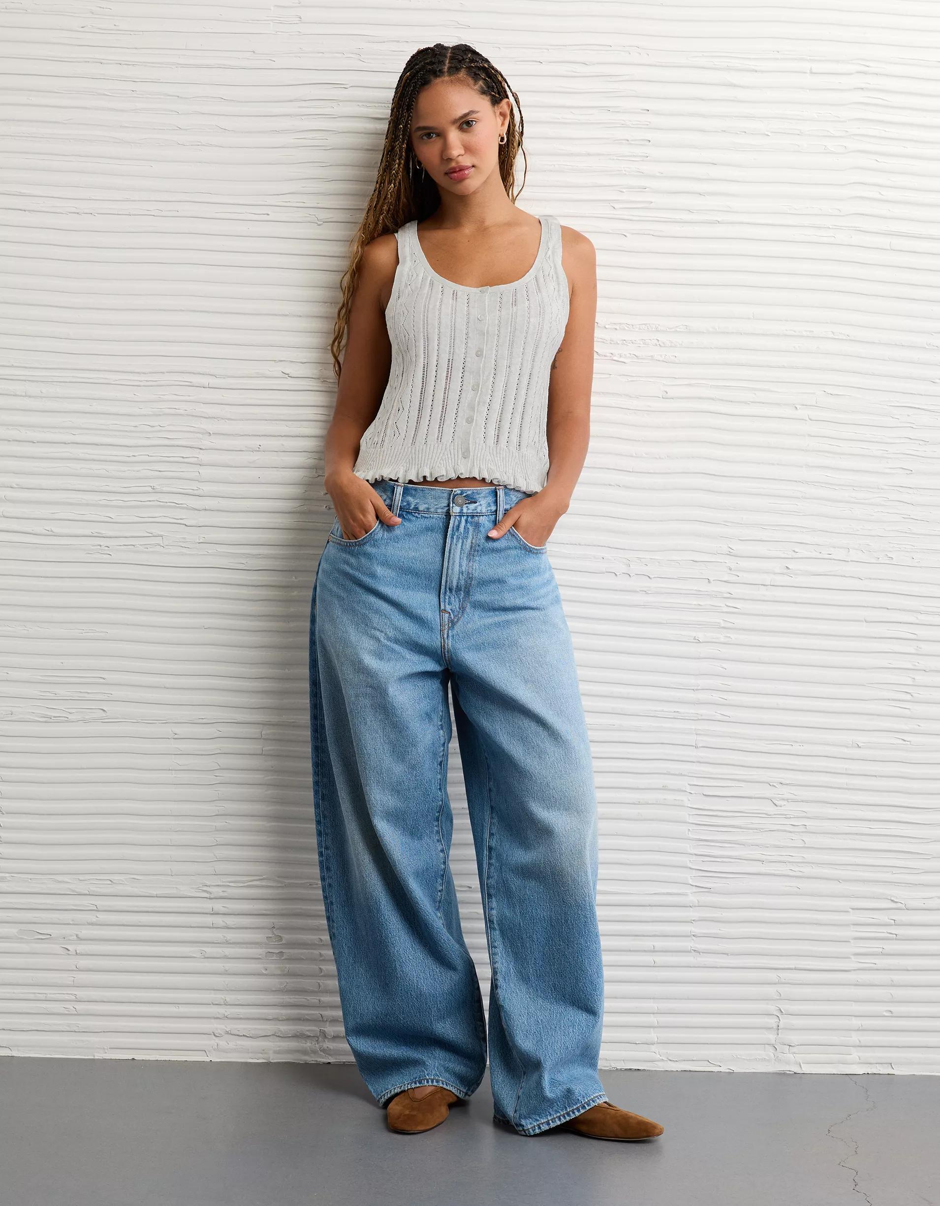 AE Pointelle Peplum Sweater Tank Top Product Image