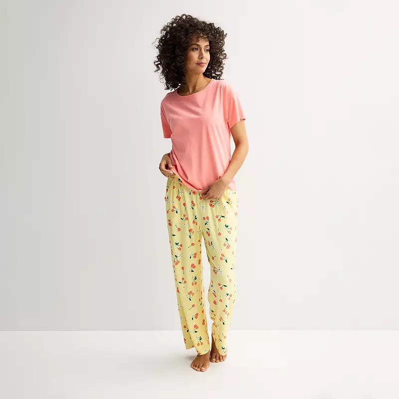 Women's Sonoma Goods For Life® 2-pc. Mom's Day Pajama Top & Pajama Bottoms Set, Size: XL, Yellow Red Product Image