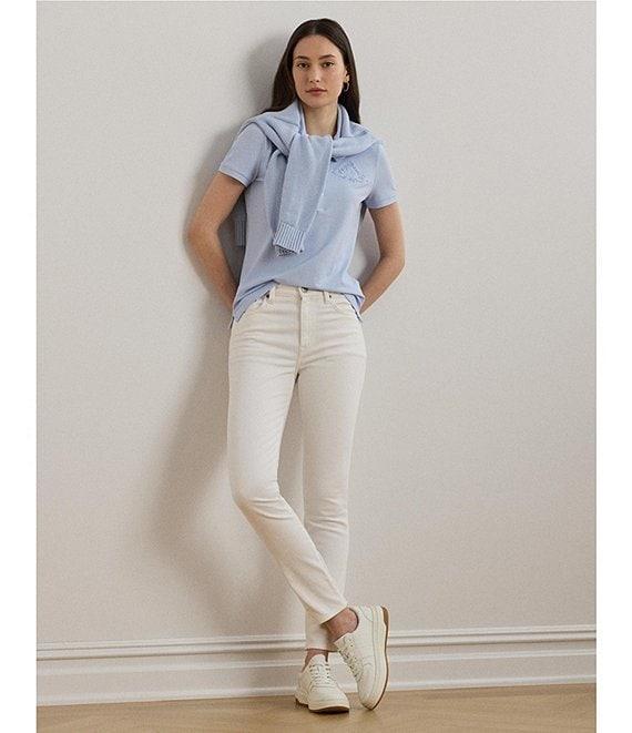 Lauren Ralph Lauren Stretch Ribbed Knit Collared Short Sleeve Polo Shirt Product Image