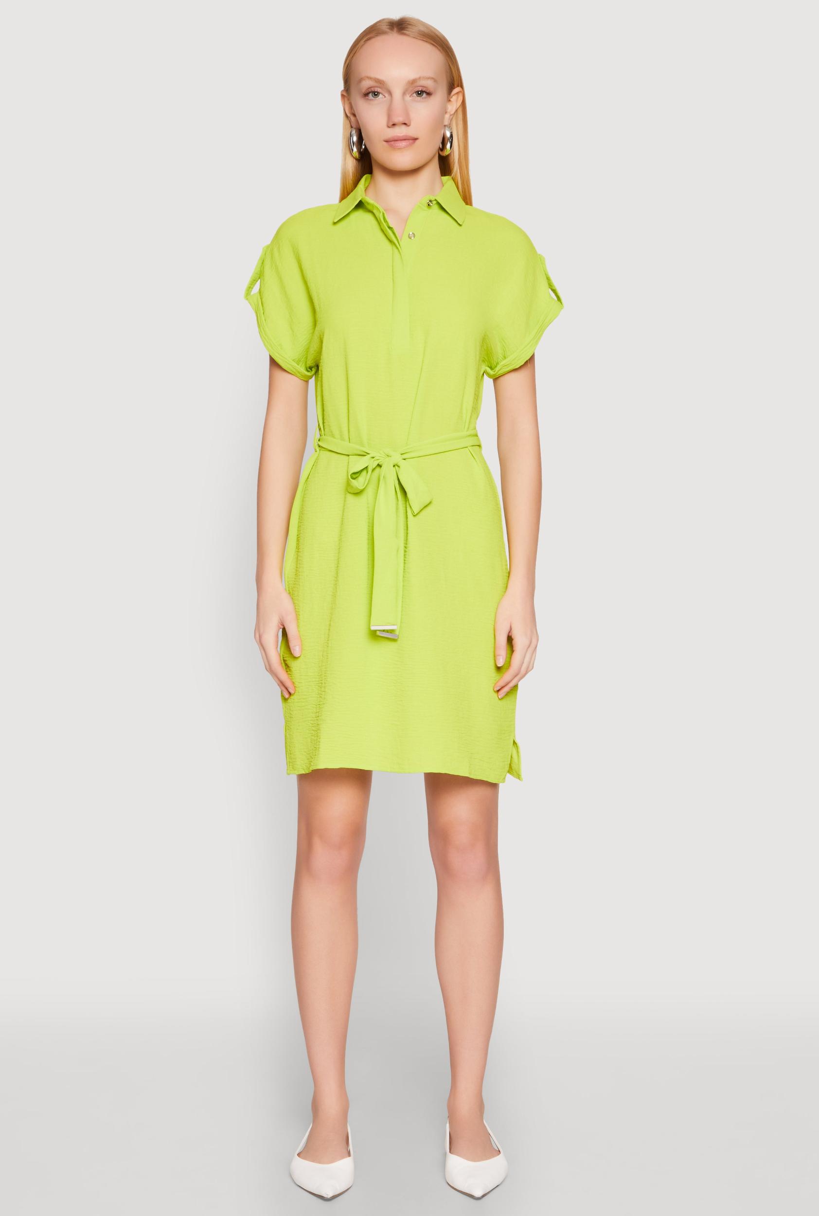 Womens Crepe Knit Tie Waist Belted Shirt Dress Product Image