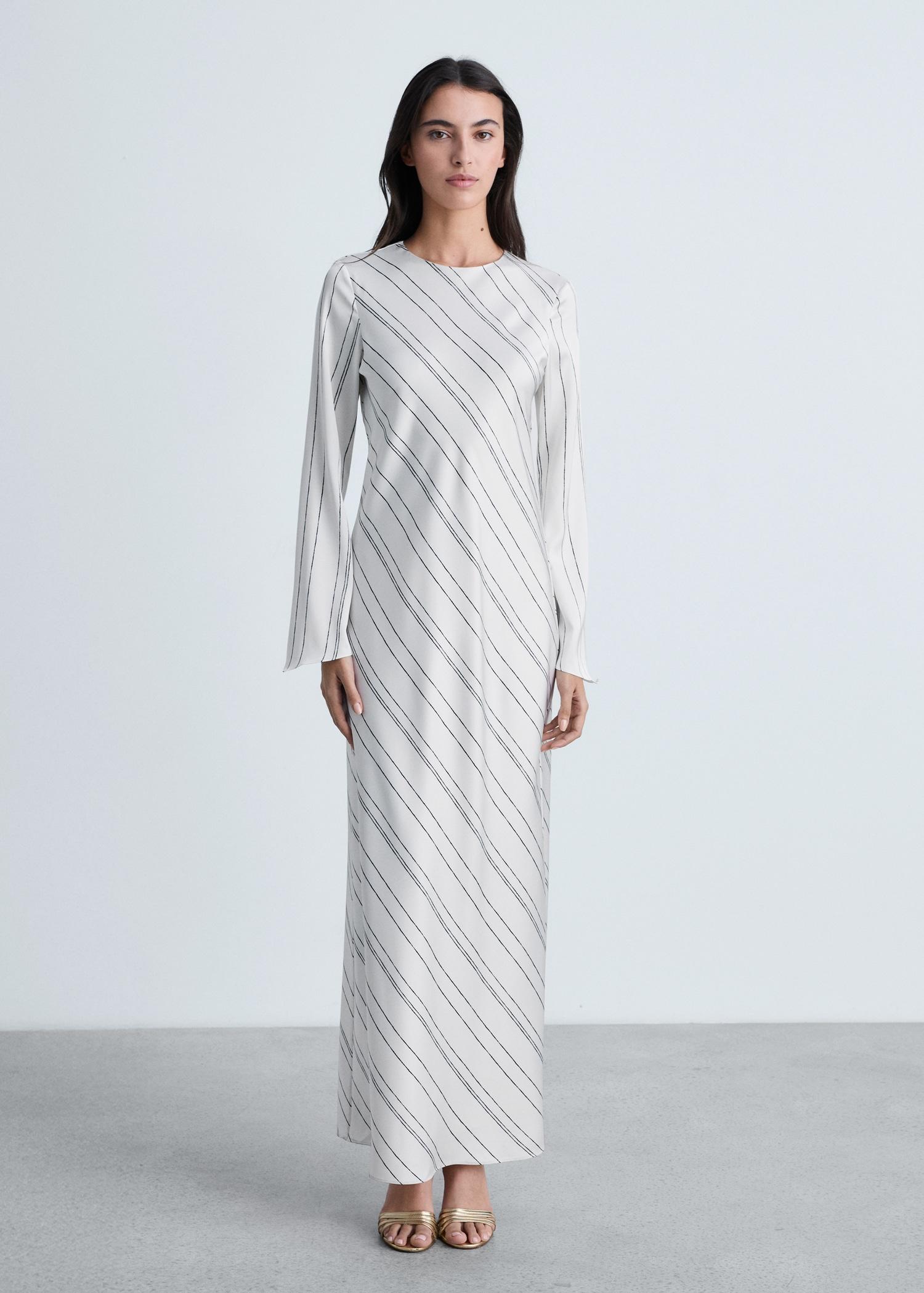 Striped satin dress - Women | MANGO USA Product Image