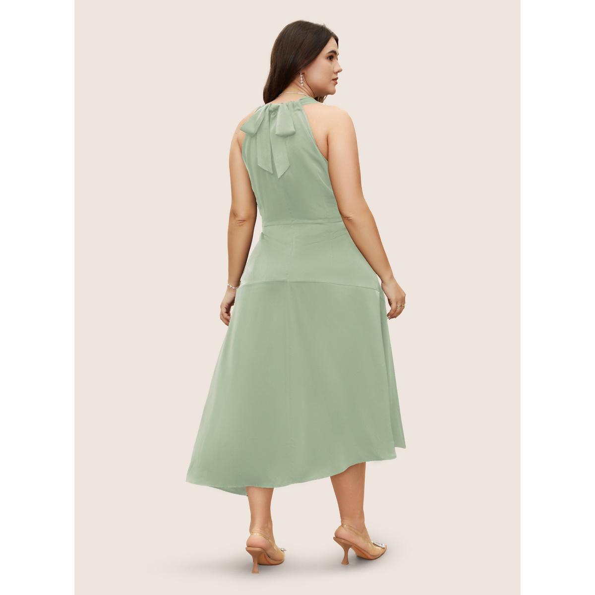 Plus Size Solid Asymmetrical Neck Split Hem Dress Palemauve Women Formal Asymmetrical Neck Sleeveless Curvy Midi Dress BloomChic 28/5X Product Image