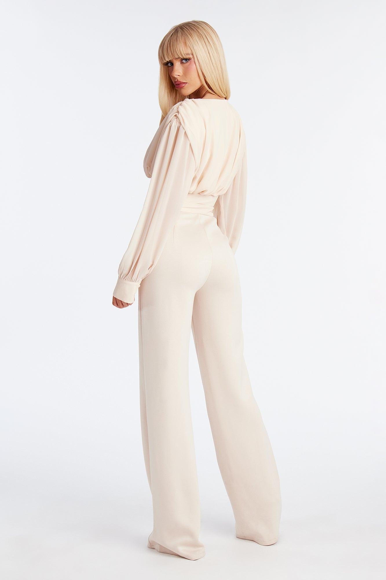 Wanderer Chiffon Wide Leg Jumpsuit - Cream Female Product Image