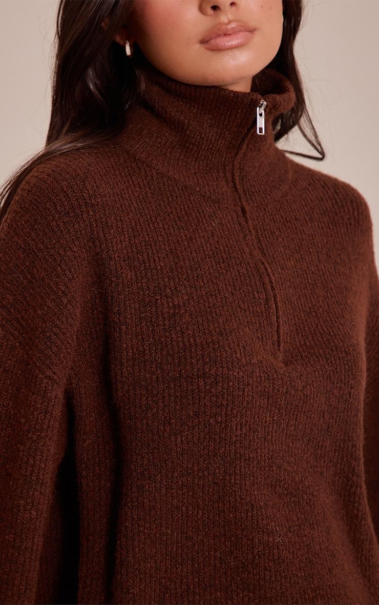 Chocolate Half Zip Soft Knit Sweater Product Image