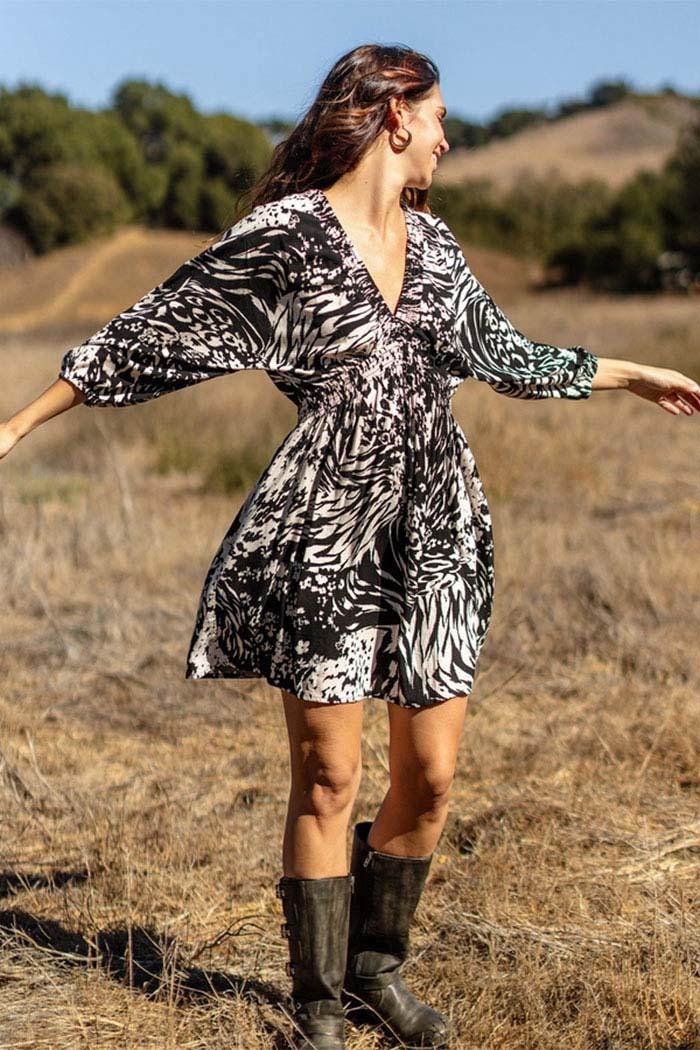 Smocked V-Neck Babydoll Mini Dress Product Image