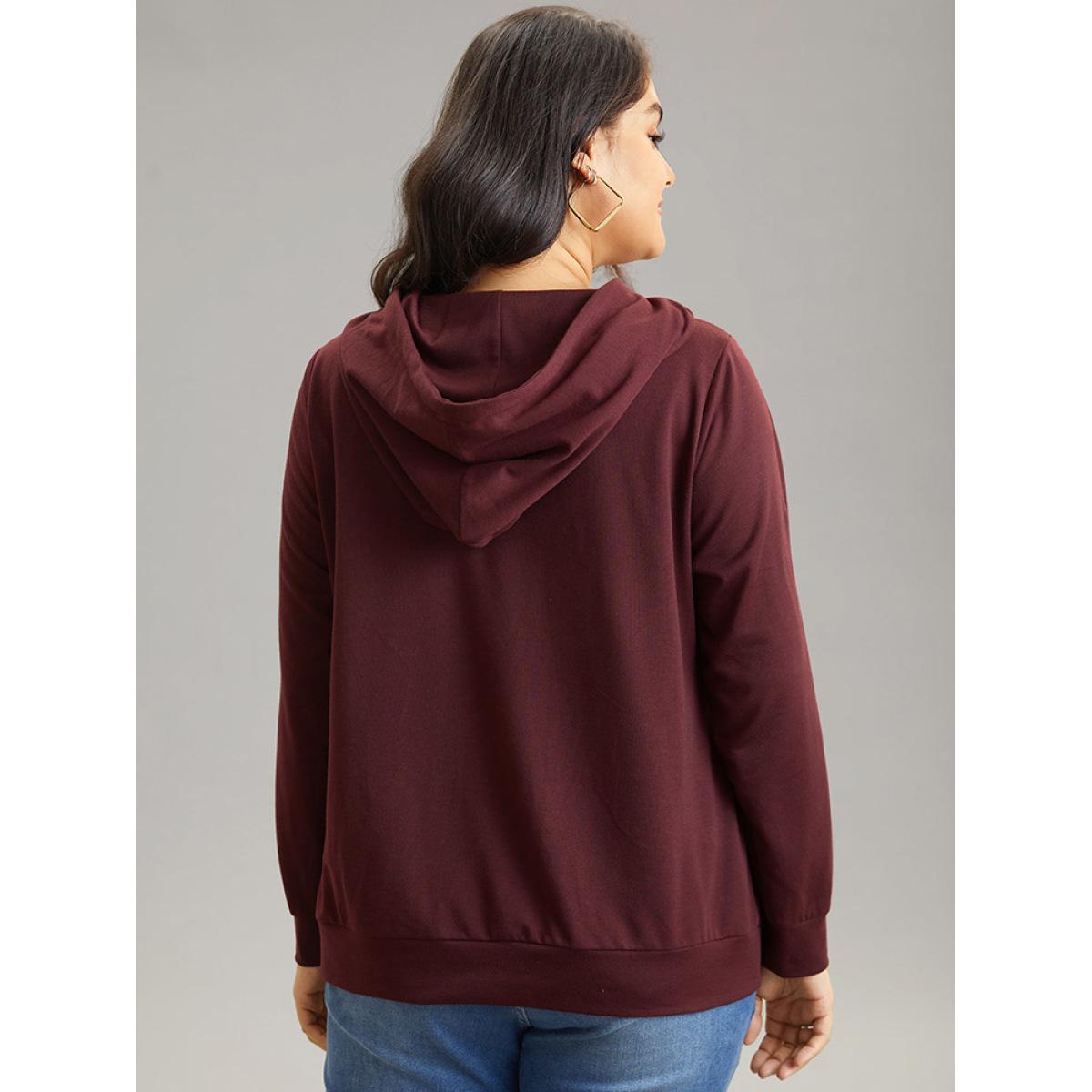 Plus Size Leopard Letter Kangaroo Pocket Hooded Sweatshirt Women Scarlet Casual Printed Dailywear Sweatshirts BloomChic 10/M Product Image