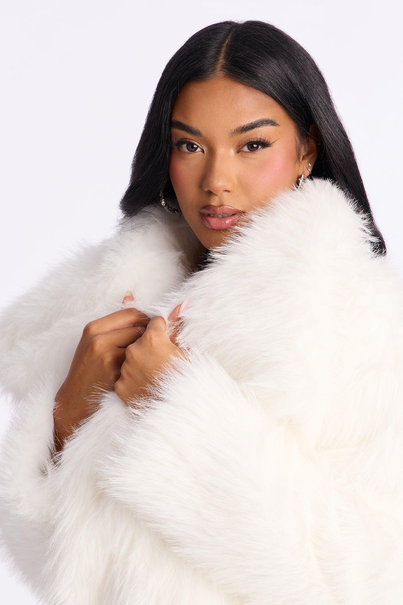 Winter Party Faux Fur Coat - Ivory Female Product Image