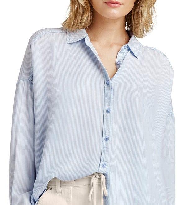 Splendid Ella Stripe Print Point Collar Long Sleeve Button Down Blouse Product Image