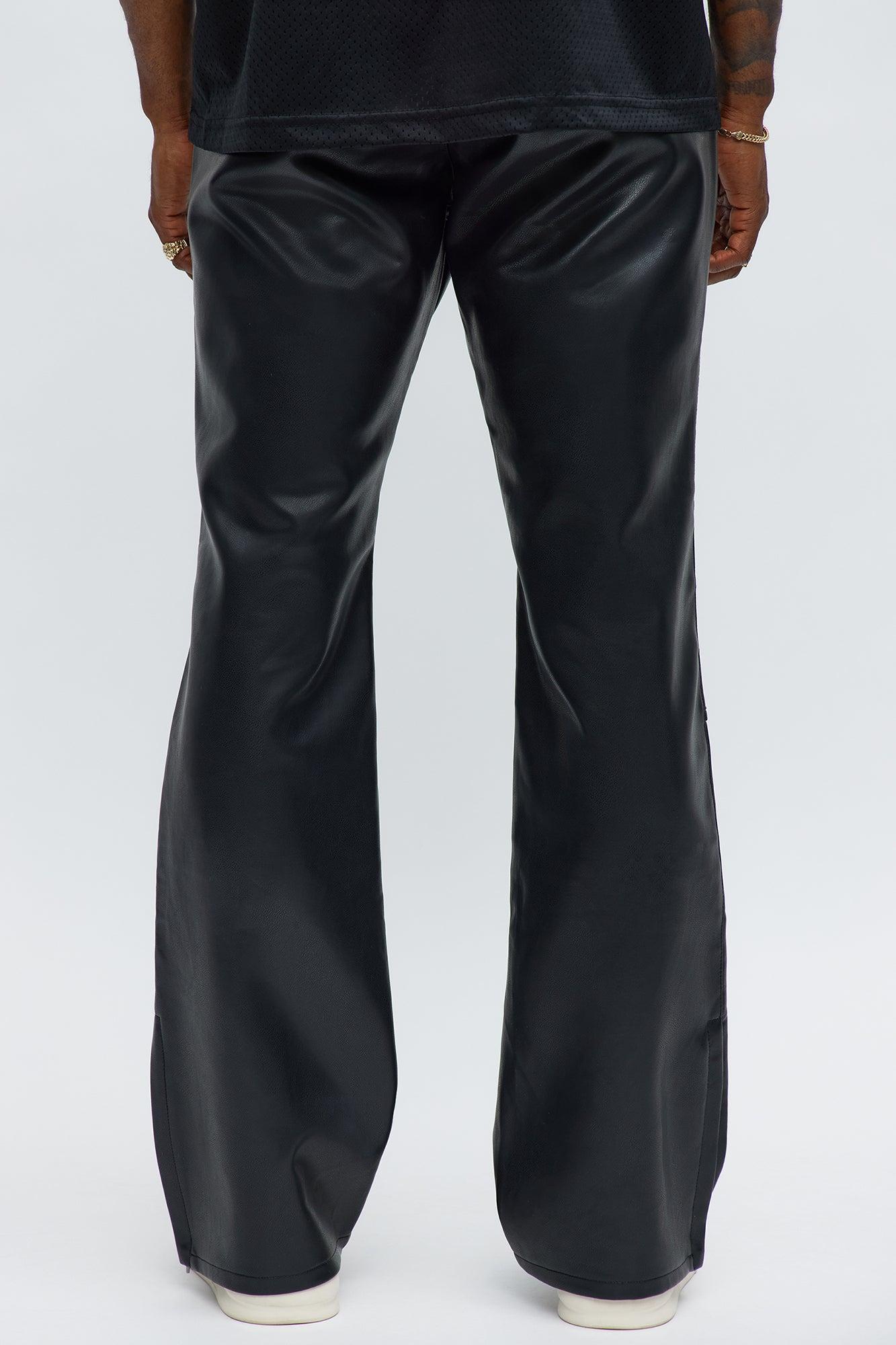 Slim Flare Zipper Pocket Faux Leather Pants - Black Male Product Image