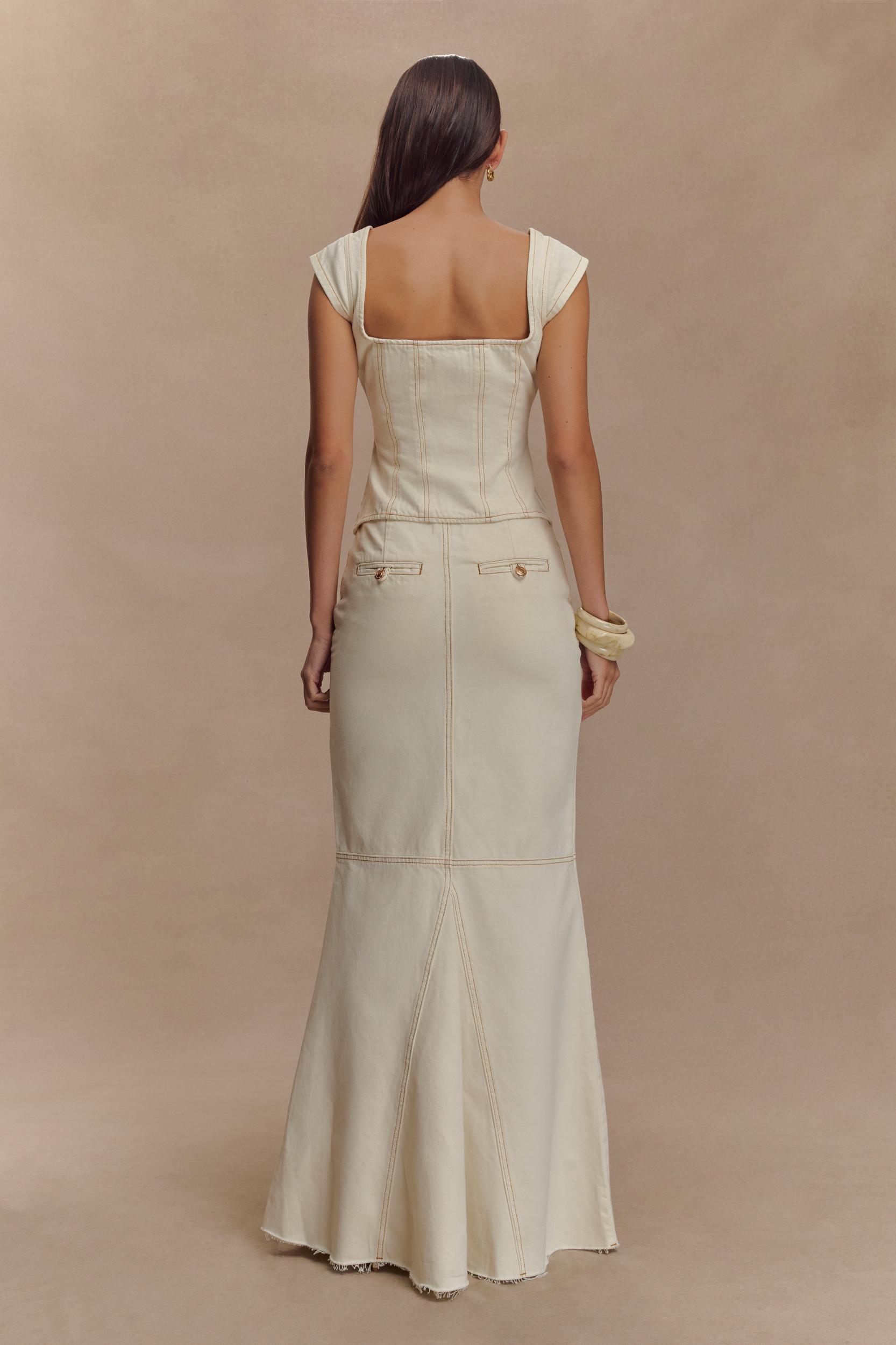 Loretta Cap Sleeve Denim Top - Ecru Product Image