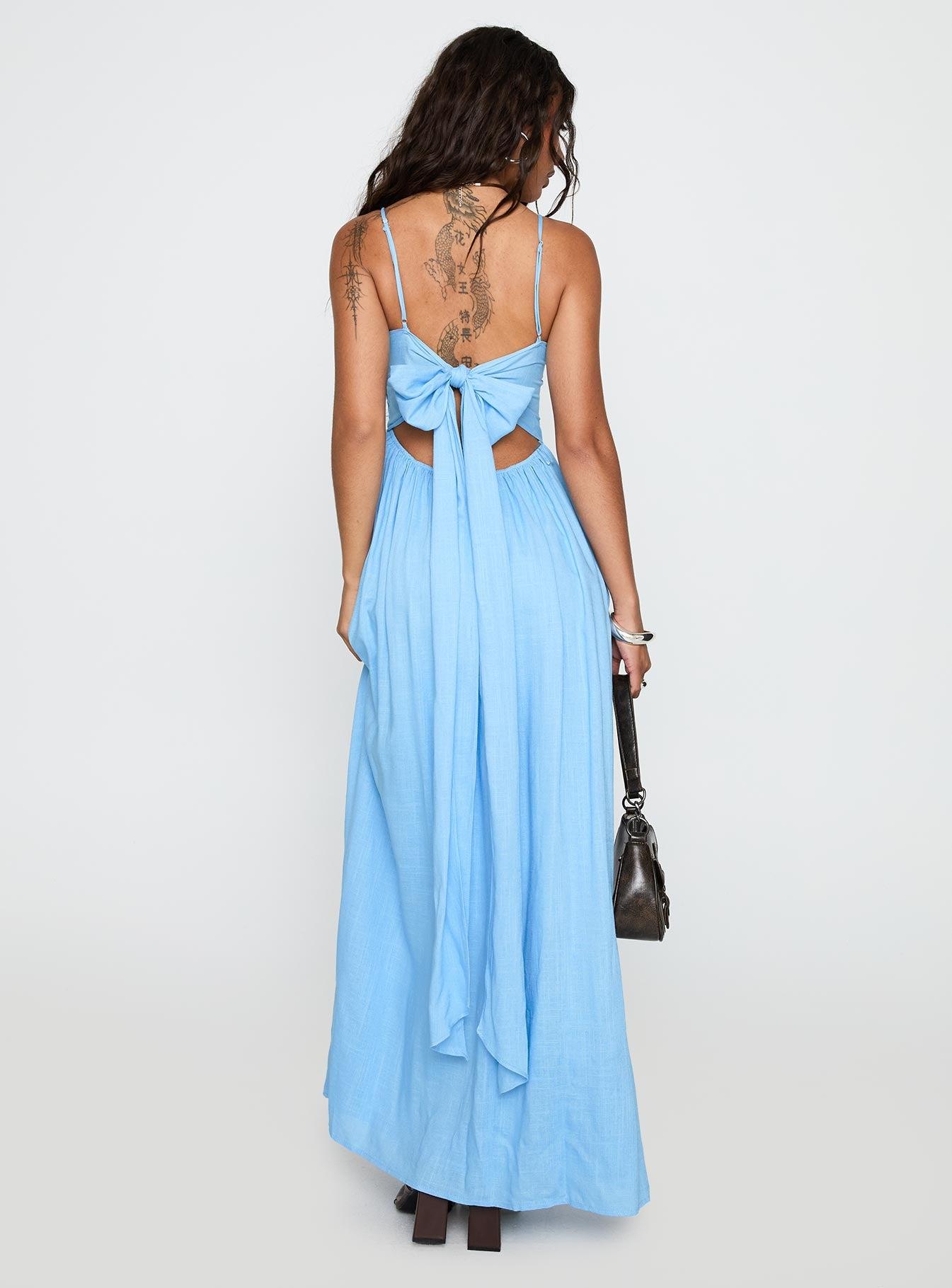 Palisades Tie Up Maxi Dress Blue Product Image
