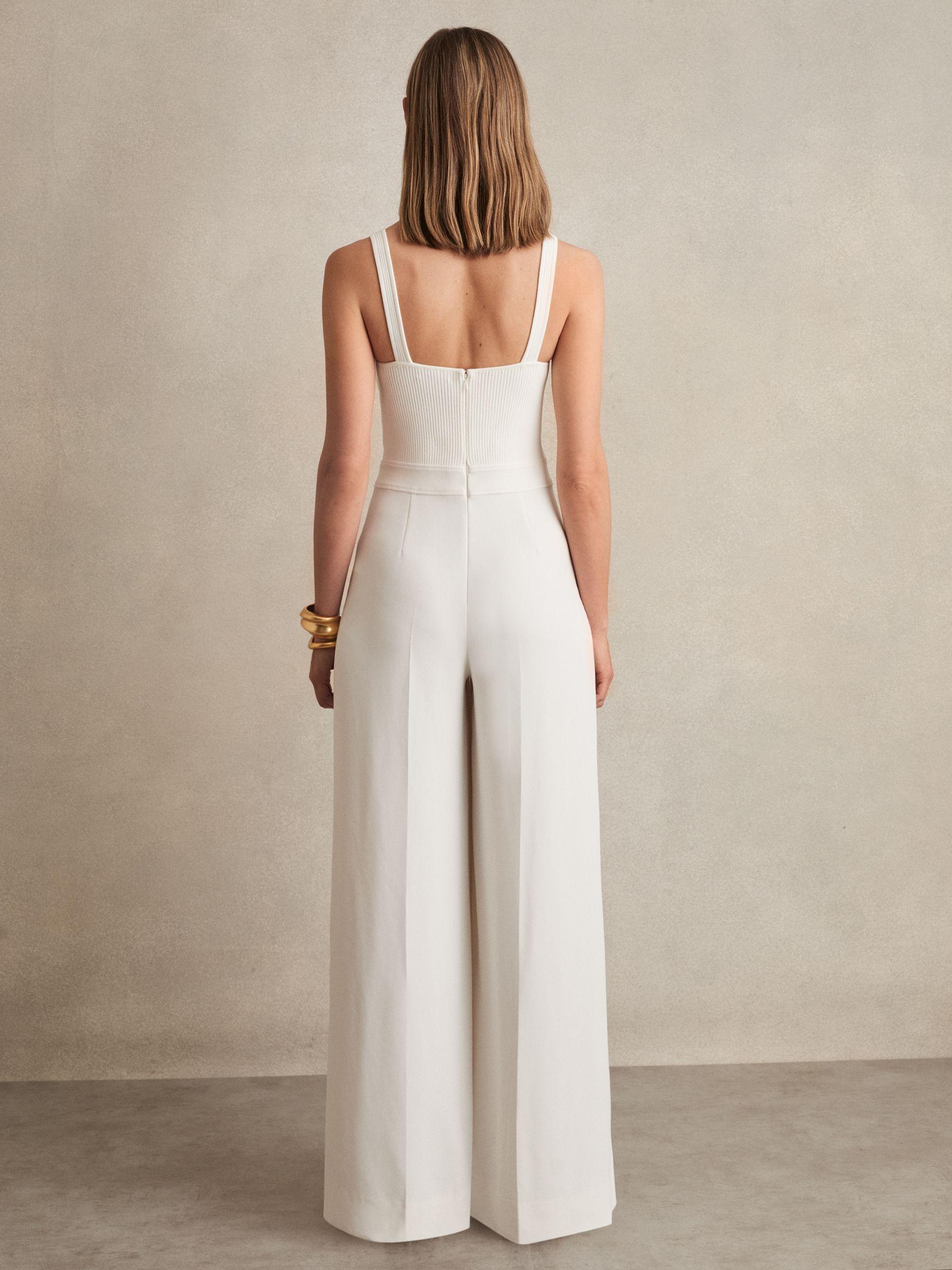 Perforated-Knit Wide-Leg Jumpsuit in Ivory Product Image