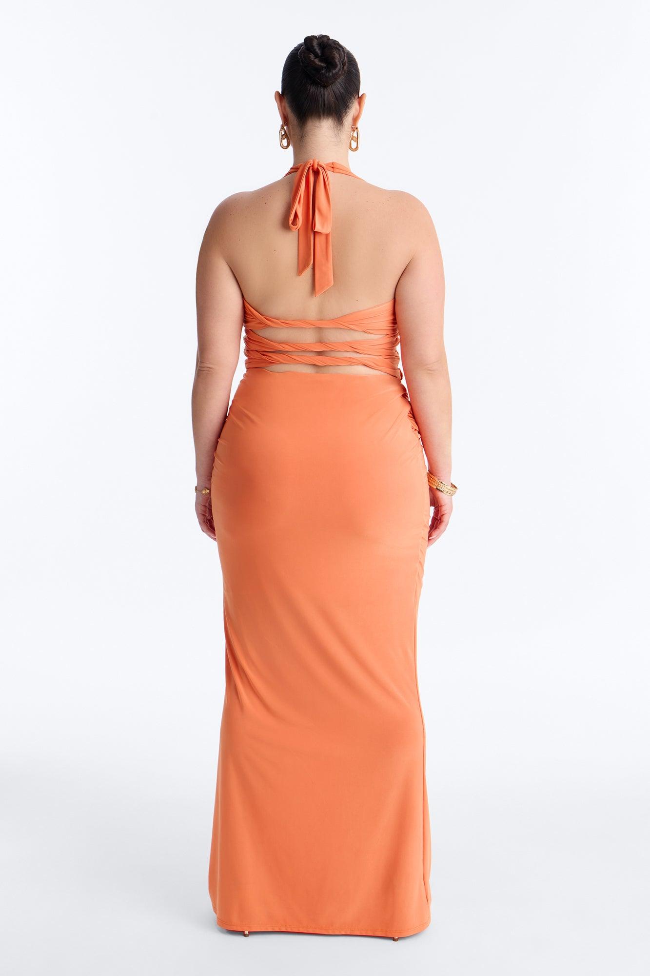 Sloane Knotted Maxi Skirt Set - Orange Female Product Image
