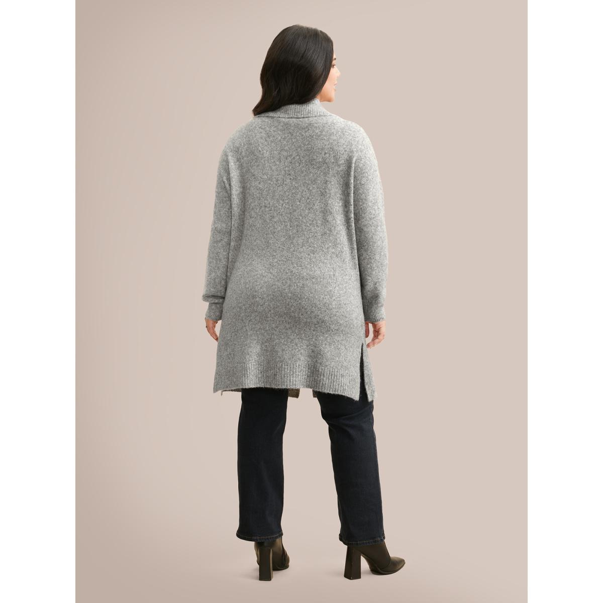 Plus Size Airy Cozy Lapel Collar Pocket Wool Cardigan LightGray Women Casual Loose Long Sleeve Everyday Cardigans BloomChic 26/4X Product Image