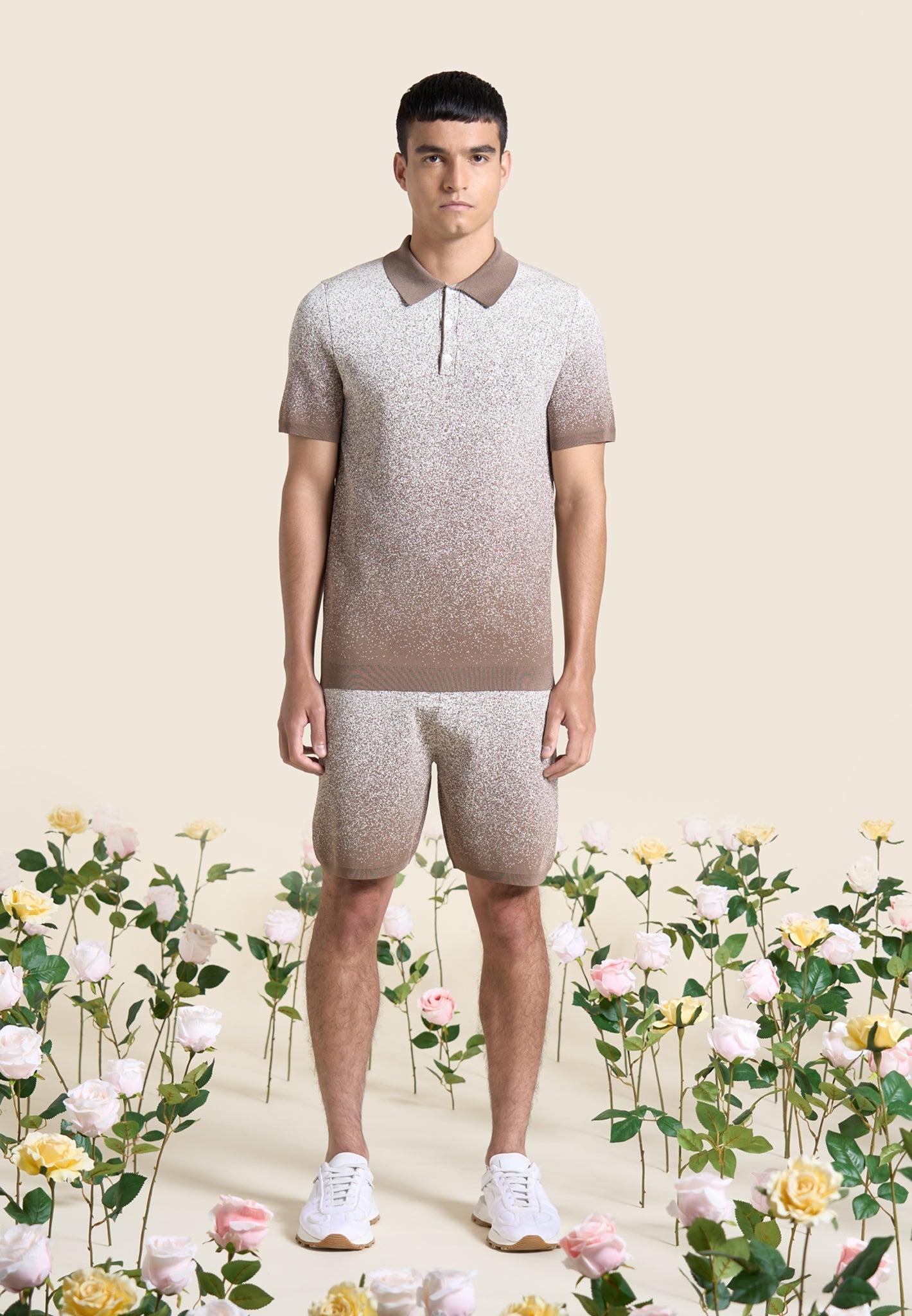 Ombré Knit Polo Top - Taupe/White Male Product Image