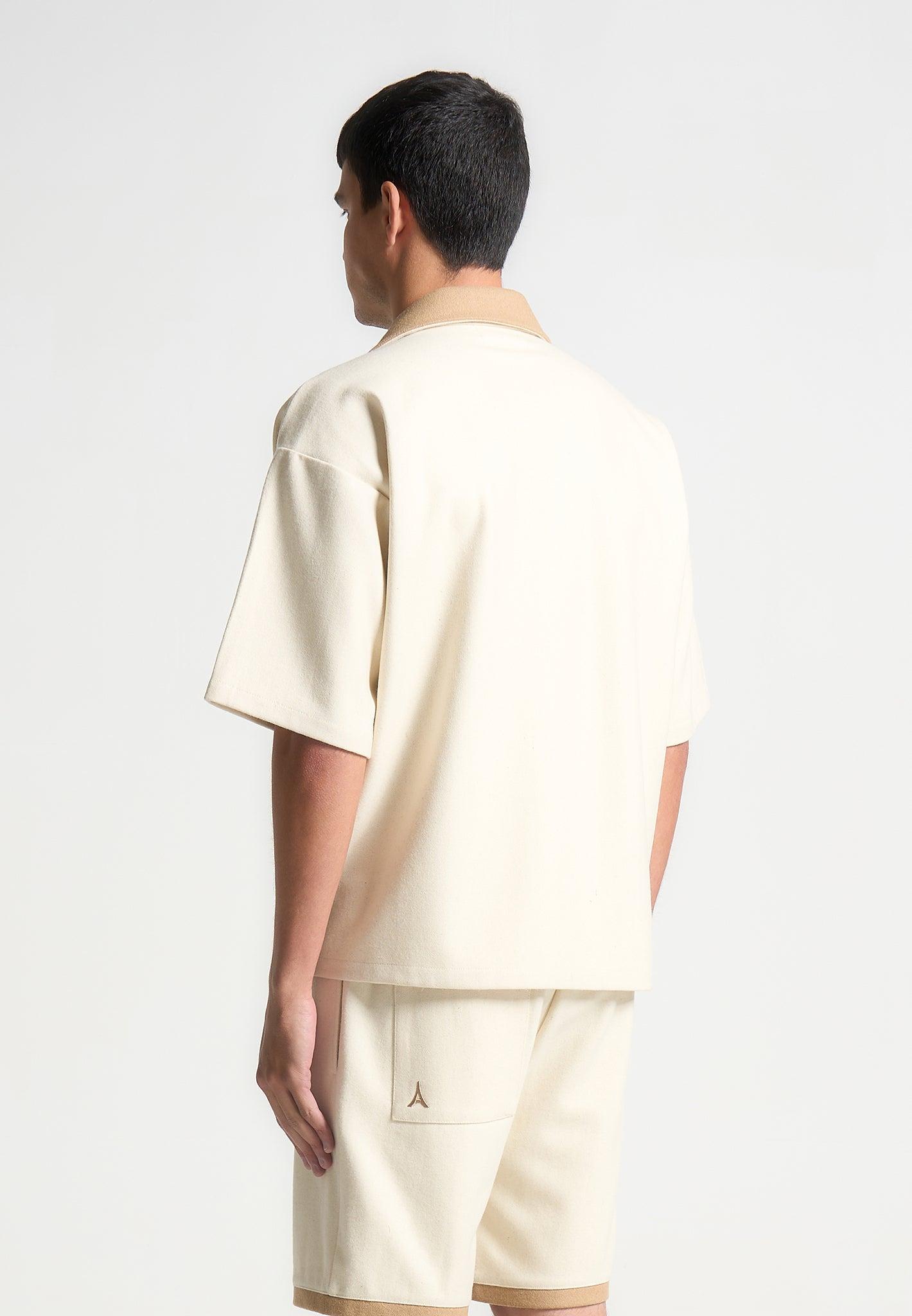 Boxy Wool Revere Shirt - Cream/Brown Male Product Image