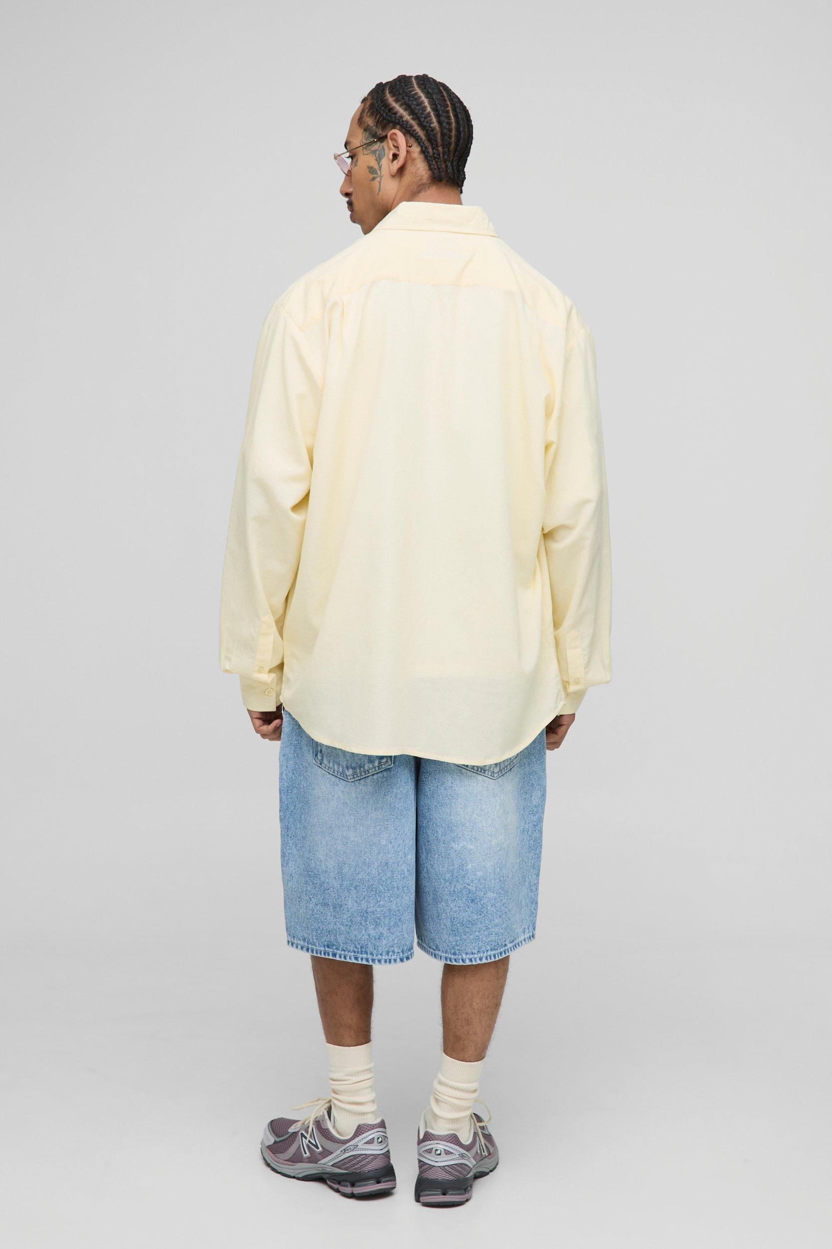 Super Oversized Linen Blend Pleated Back Shirt | boohooMAN USA Product Image