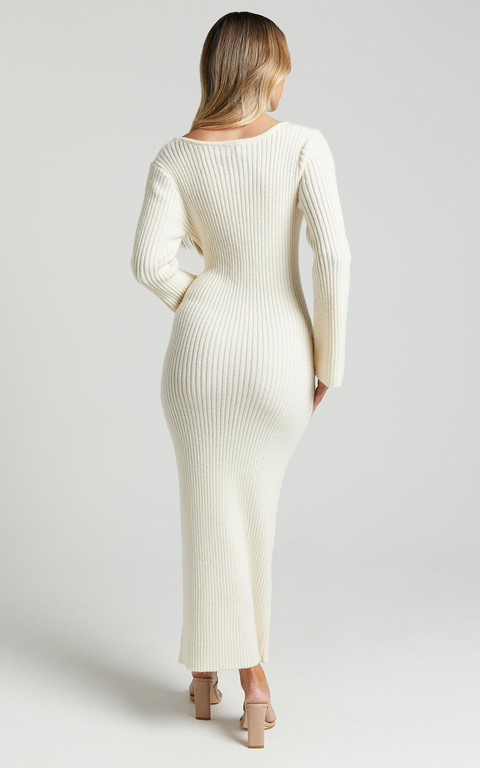 Nina knitted Maxi Dress - Scoop Neck Knitted Maxi Dress in Beige Product Image