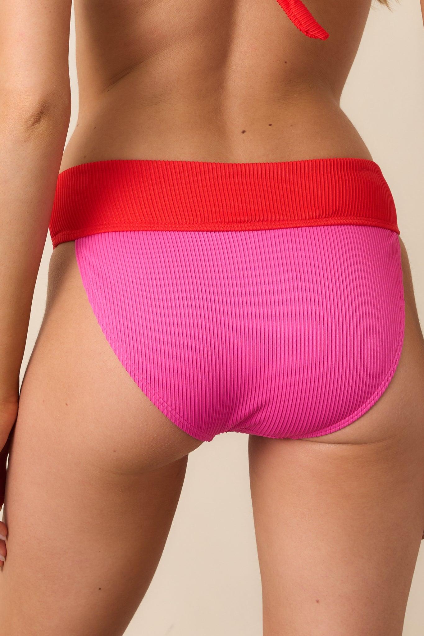 Ocean Breeze Pink Colorblock High-Waisted Bikini Bottoms Product Image