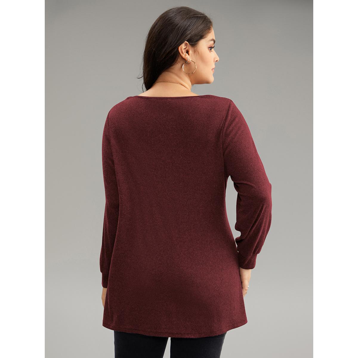 Plus Size Cowl Neck Tassels Button Detail Wrap Sweatshirt Women Burgundy Elegant Wrap Cowl Neck Everyday Sweatshirts BloomChic 22-24/3X Product Image