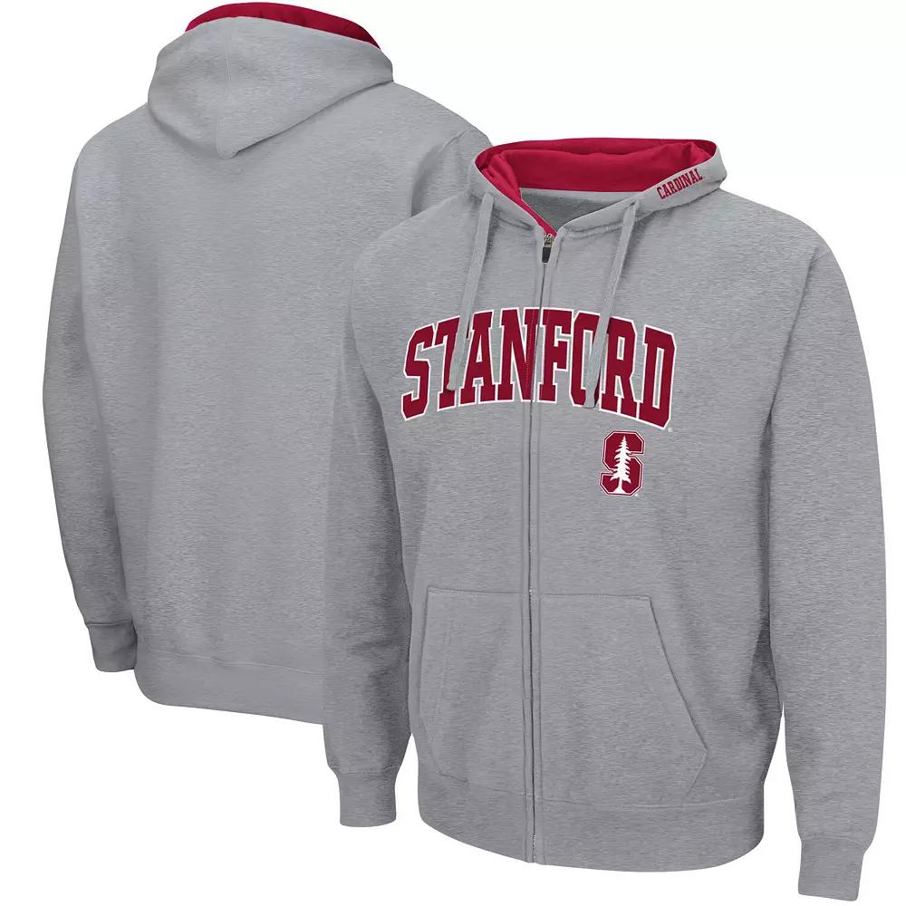 Men's Colosseum Heathered Gray Stanford Cardinal Arch & Logo 3.0 Full-Zip Hoodie,  Product Image