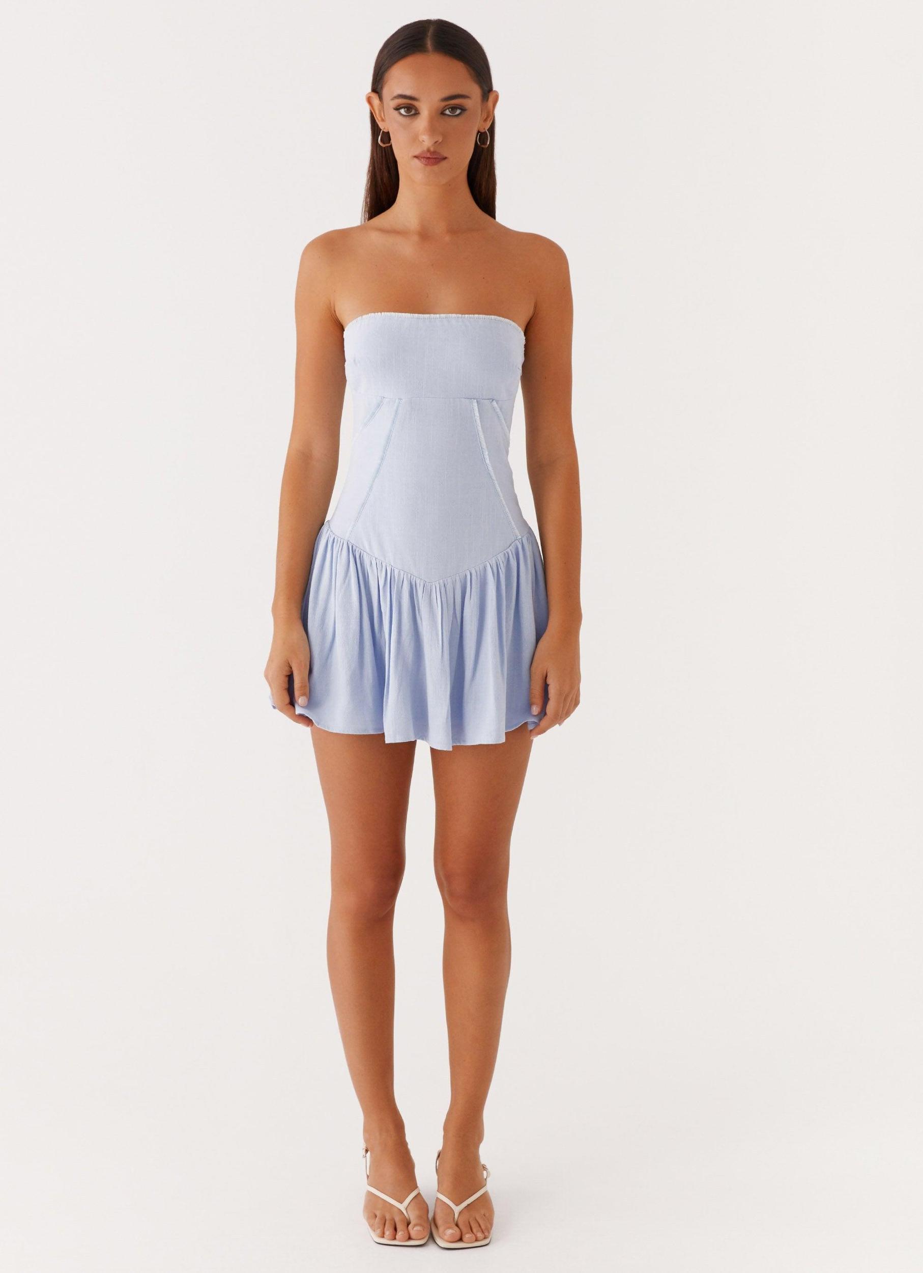 Larnie Linen Mini Dress - Blue Product Image