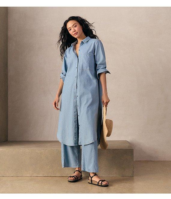 Eileen Fisher Organic Cotton Mid Rise Twill Wide Leg Pants Product Image